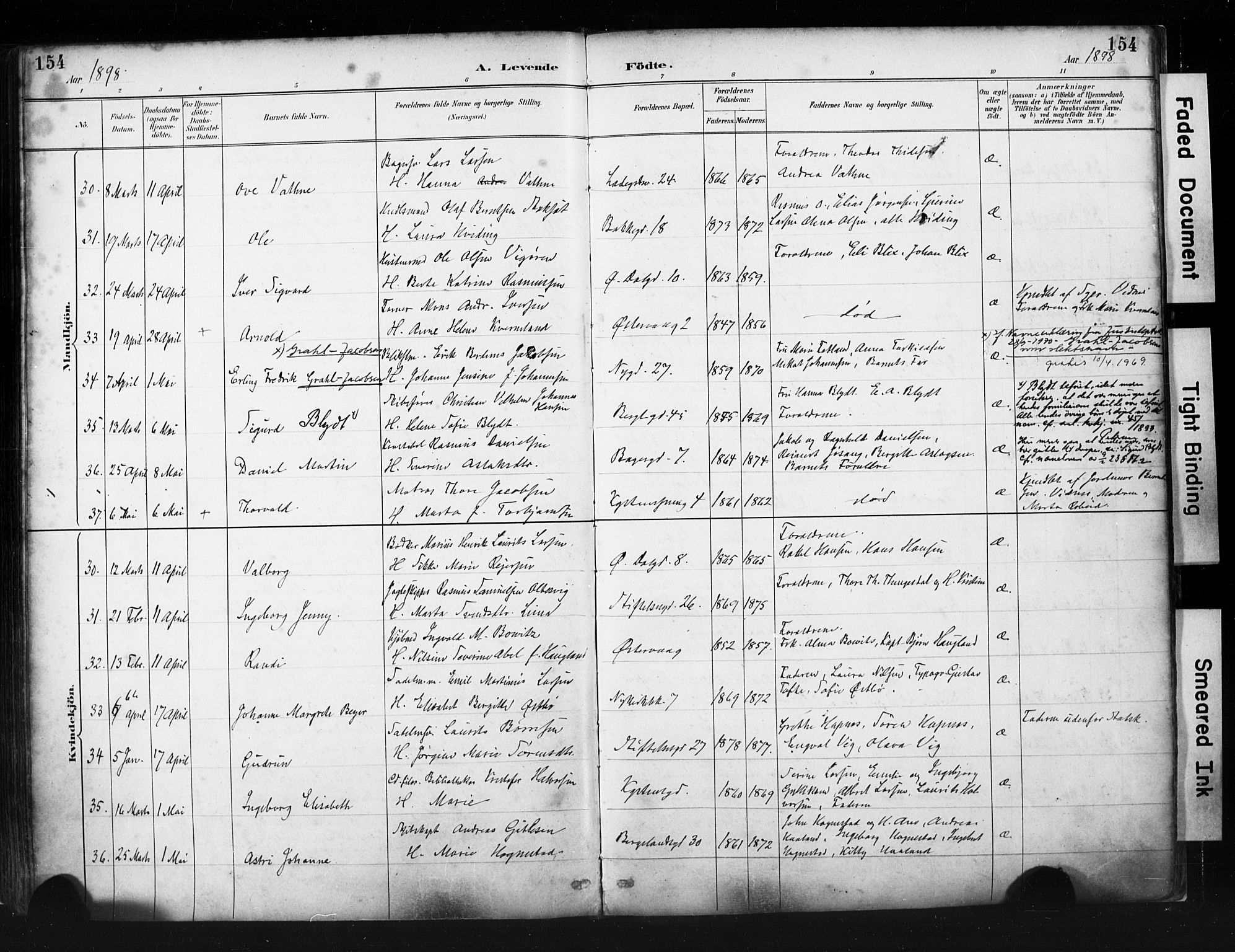 St. Petri sokneprestkontor, SAST/A-101813/001/30/30BA/L0019: Parish register (official) no. A 20, 1888-1901, p. 154