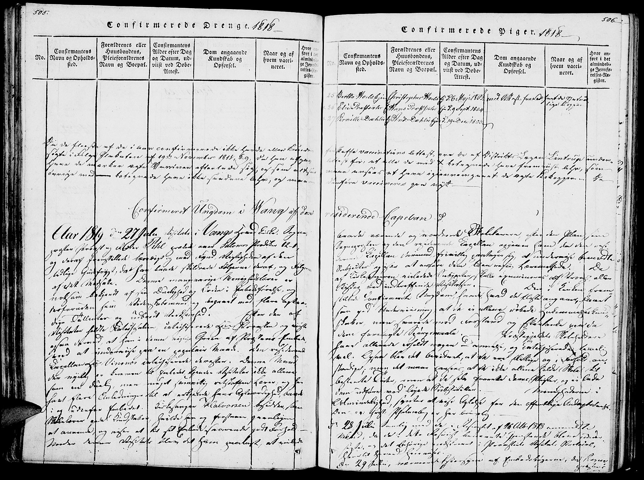 Vang prestekontor, Hedmark, SAH/PREST-008/H/Ha/Haa/L0007: Parish register (official) no. 7, 1813-1826, p. 505-506