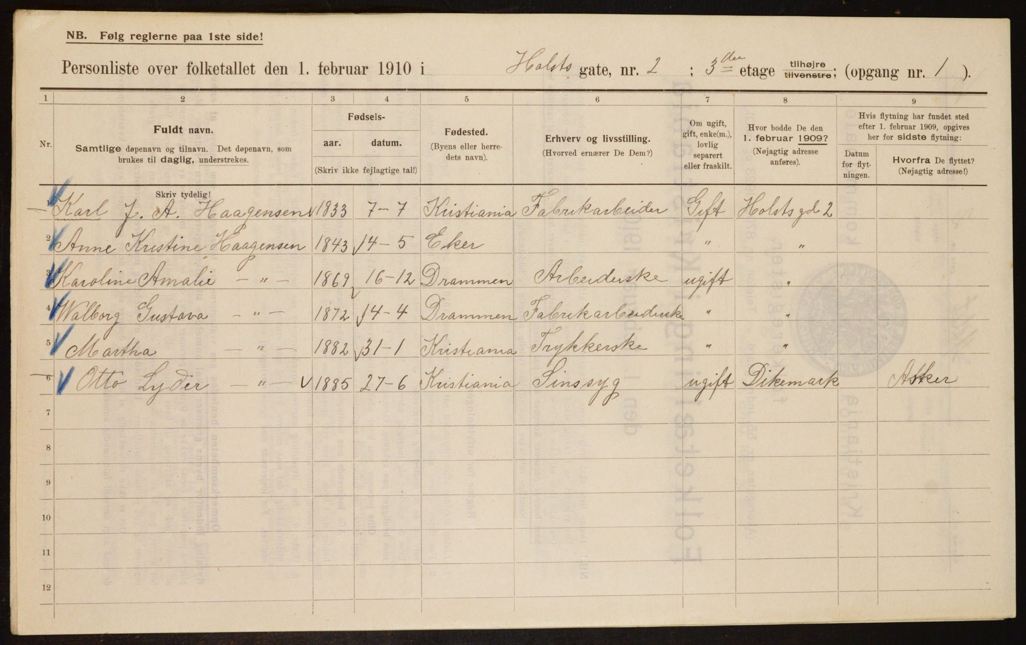 OBA, Municipal Census 1910 for Kristiania, 1910, p. 40134