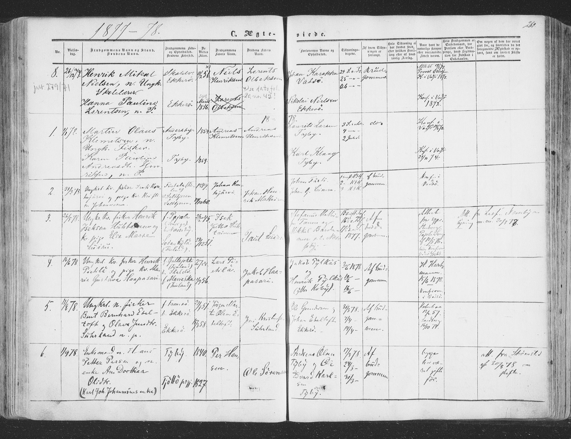 Vadsø sokneprestkontor, SATØ/S-1325/H/Ha/L0004kirke: Parish register (official) no. 4, 1854-1880, p. 280