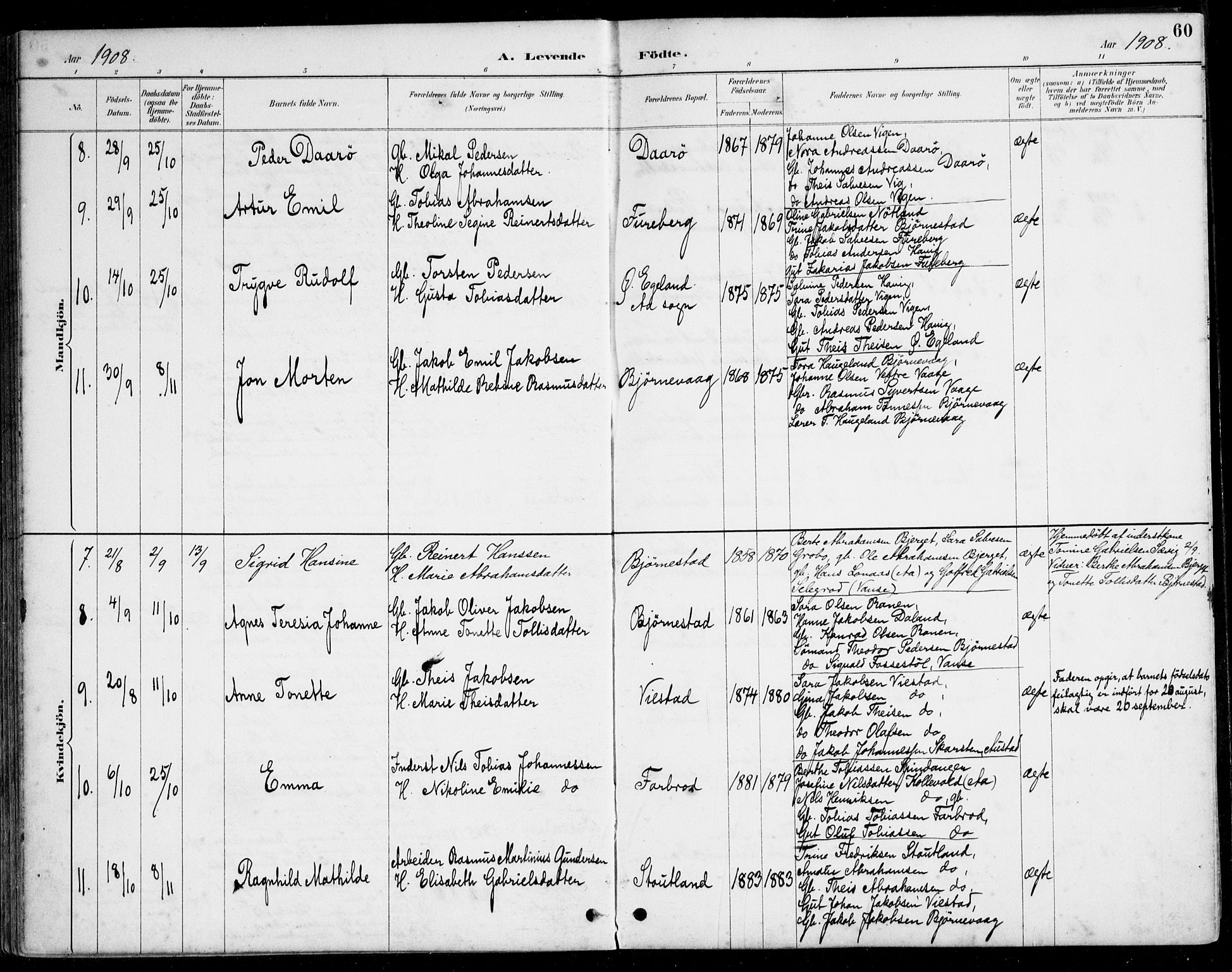 Herad sokneprestkontor, AV/SAK-1111-0018/F/Fa/Fab/L0005: Parish register (official) no. A 5, 1886-1913, p. 60