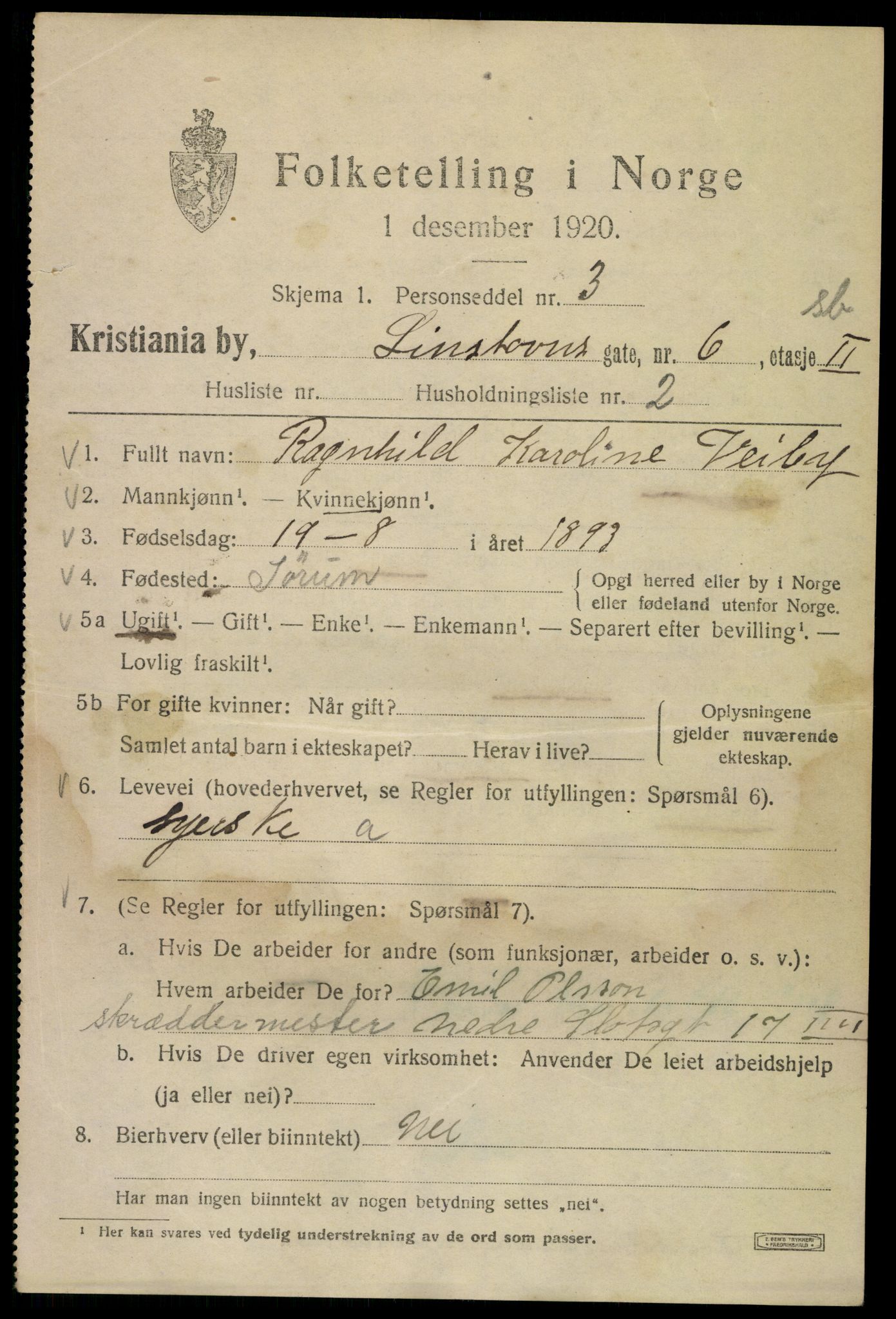 SAO, 1920 census for Kristiania, 1920, p. 365805