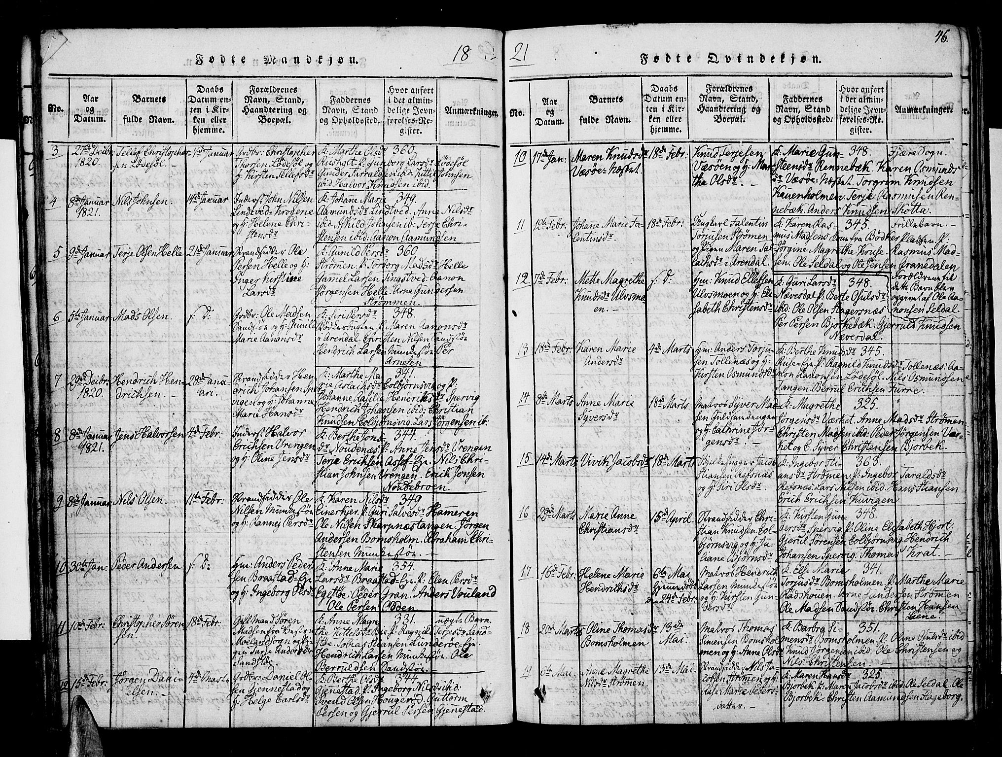 Øyestad sokneprestkontor, AV/SAK-1111-0049/F/Fa/L0012: Parish register (official) no. A 12, 1816-1827, p. 46