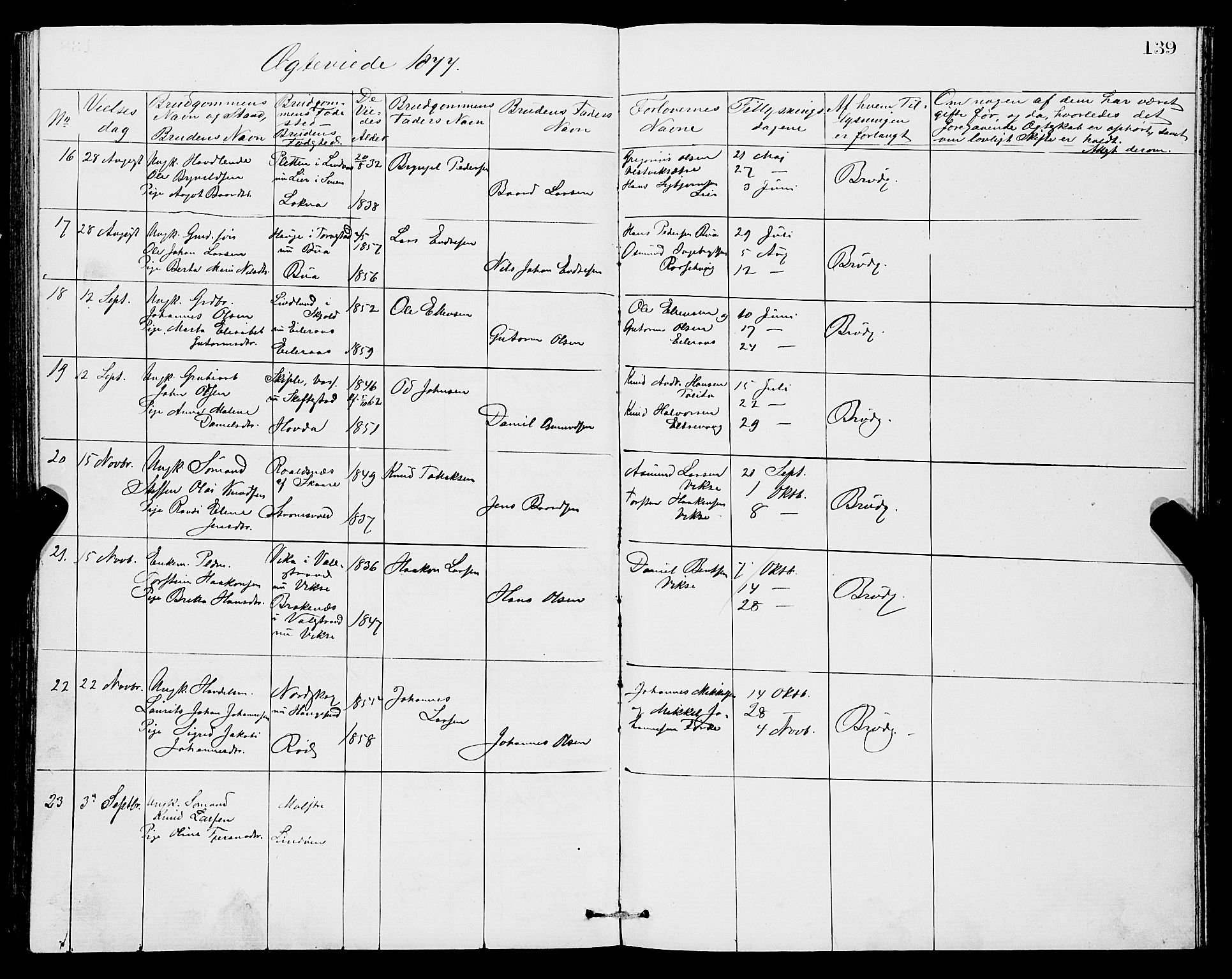 Sveio Sokneprestembete, SAB/A-78501/H/Hab: Parish register (copy) no. A 2, 1866-1877, p. 139