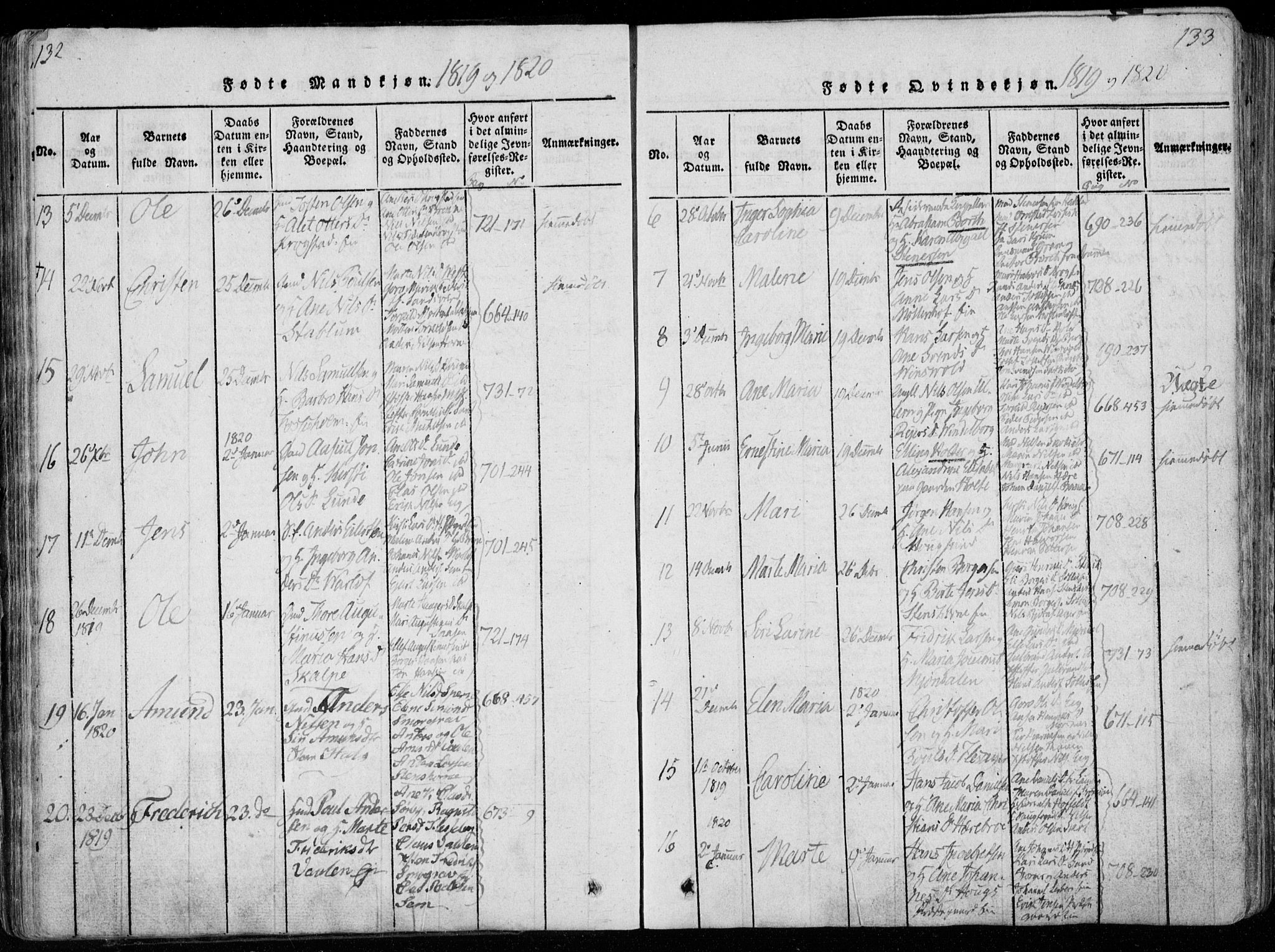 Eiker kirkebøker, SAKO/A-4/F/Fa/L0011: Parish register (official) no. I 11, 1814-1827, p. 132-133
