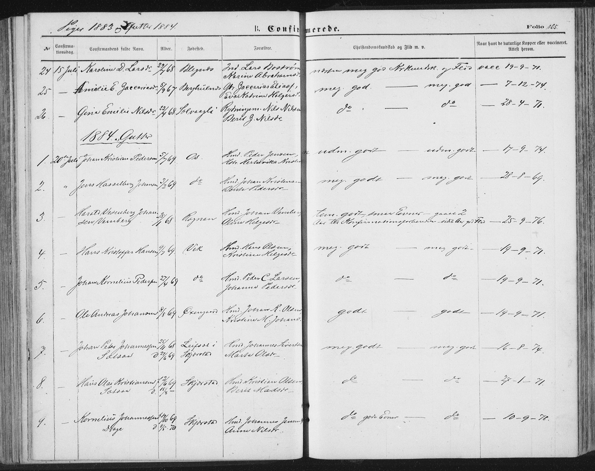 Ministerialprotokoller, klokkerbøker og fødselsregistre - Nordland, SAT/A-1459/847/L0668: Parish register (official) no. 847A08, 1872-1886, p. 165