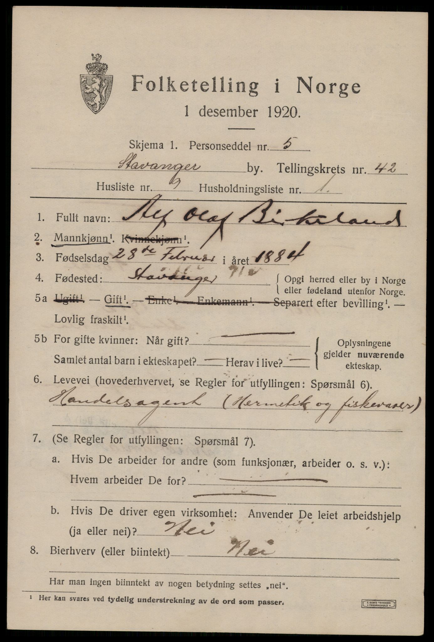 SAST, 1920 census for Stavanger, 1920, p. 105248