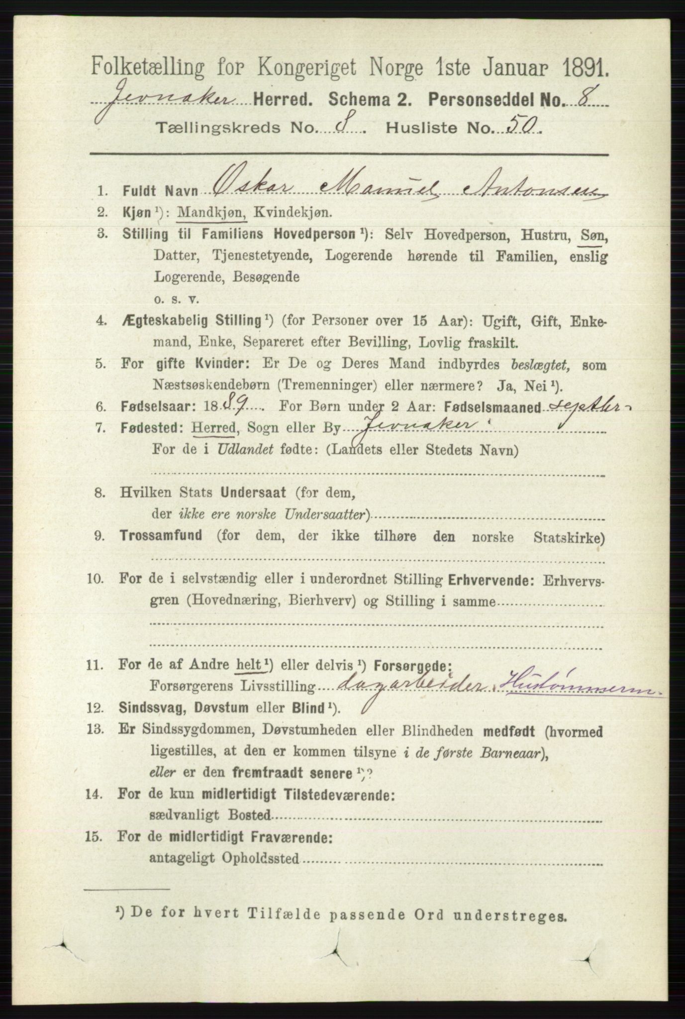 RA, 1891 census for 0532 Jevnaker, 1891, p. 4657