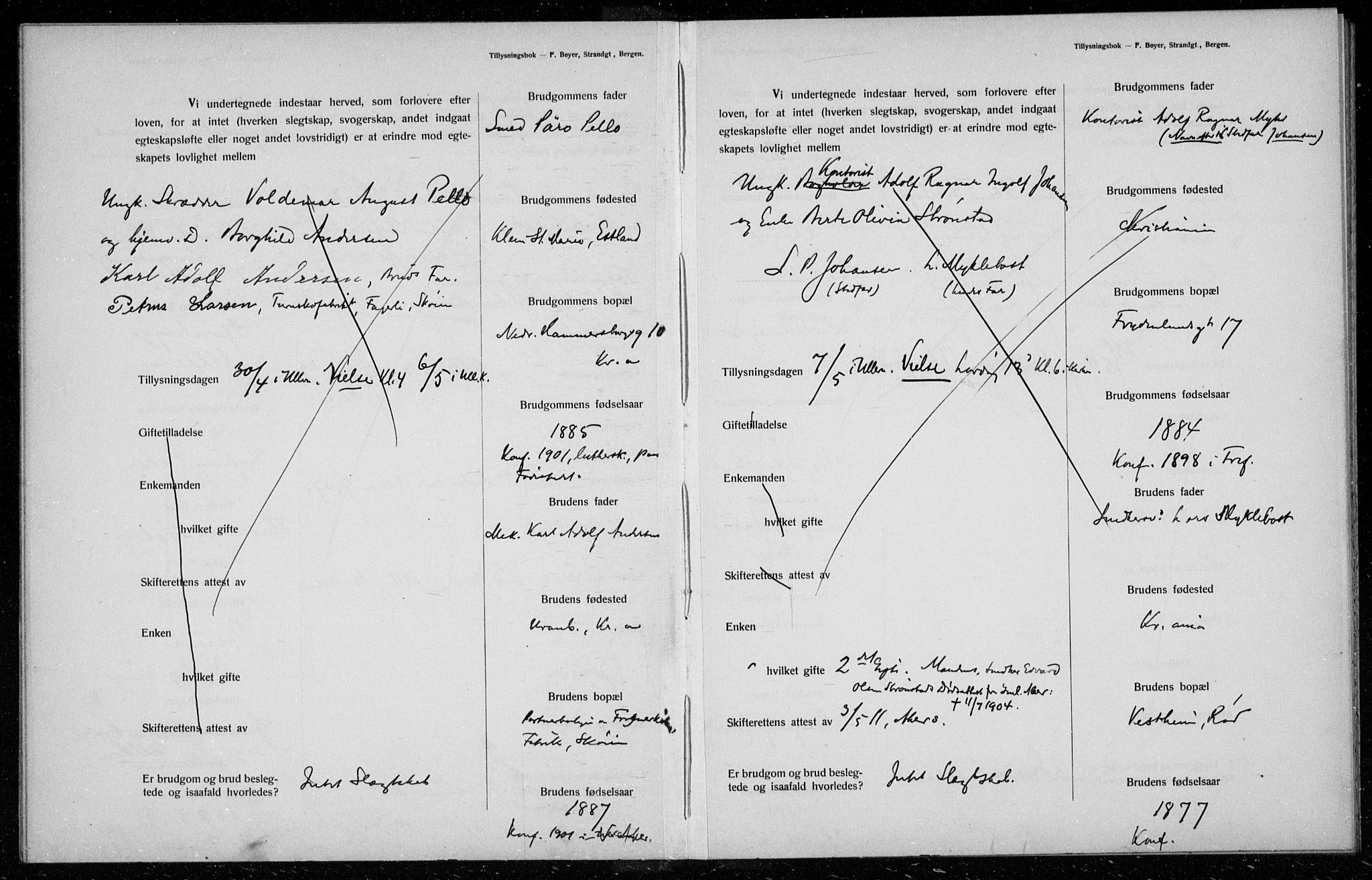 Ullern prestekontor Kirkebøker, AV/SAO-A-10740/H/L0001: Banns register no. 1, 1911-1916