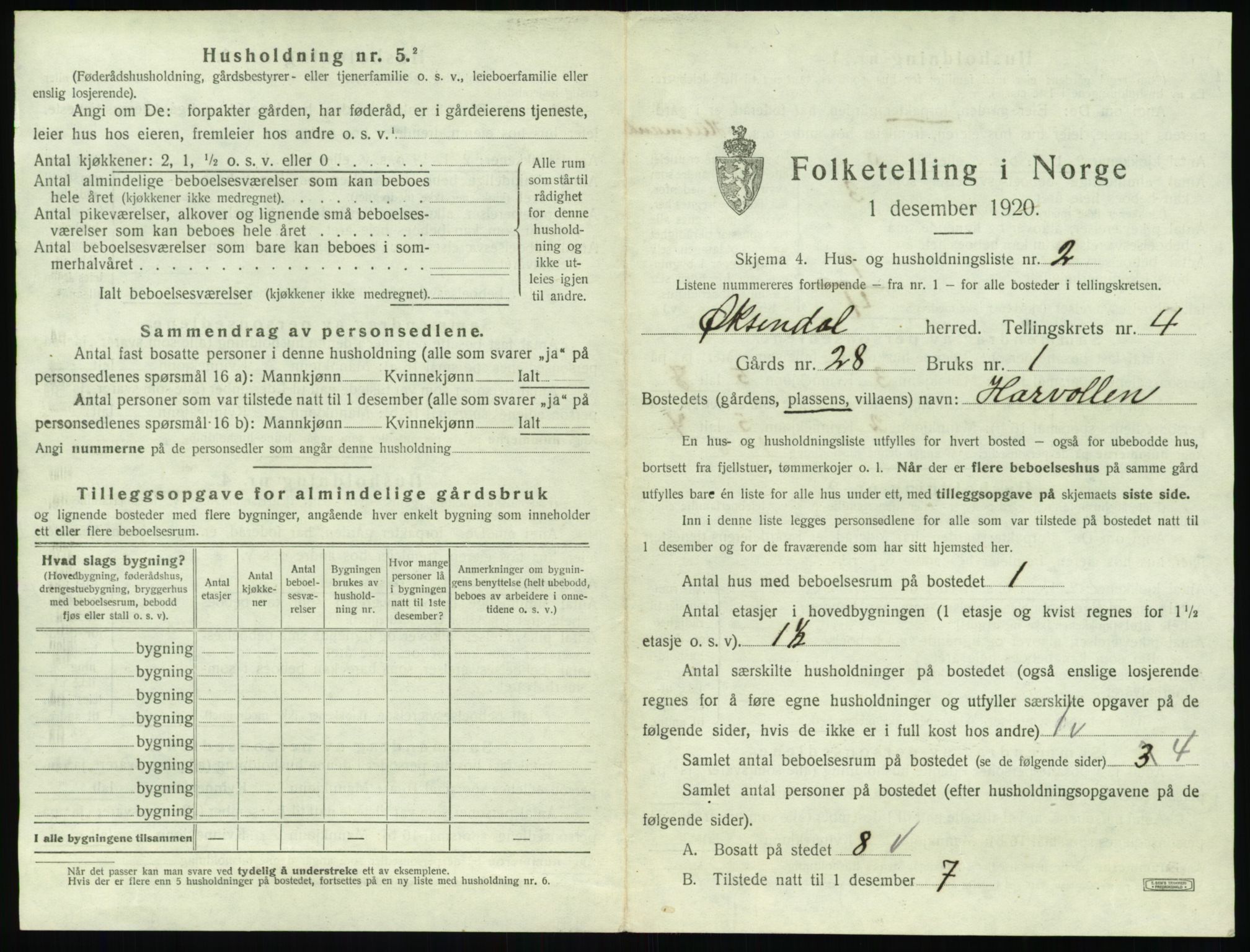 SAT, 1920 census for Øksendal, 1920, p. 231