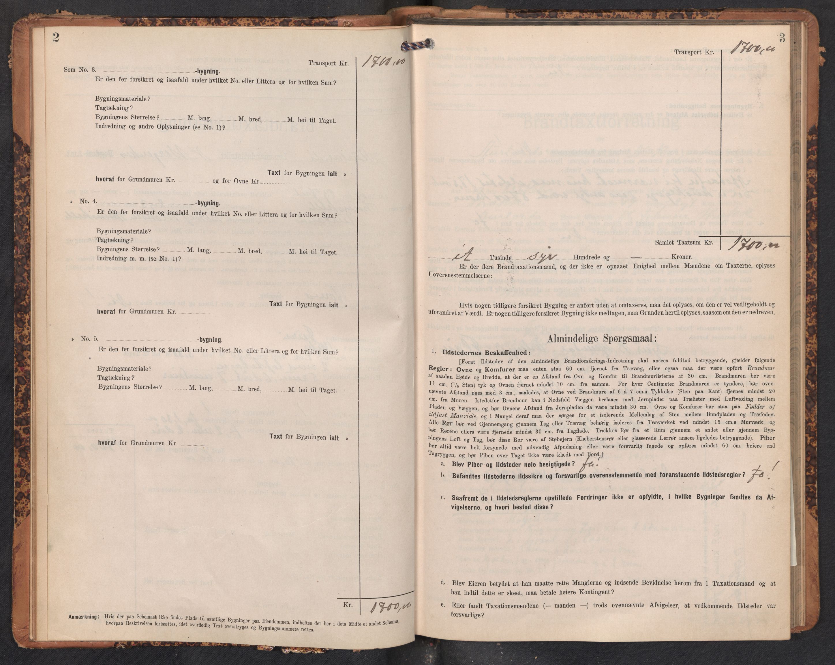 Lensmannen i Aurland, SAB/A-26401/0012/L0005: Branntakstprotokoll, skjematakst, 1909-1916, p. 2-3