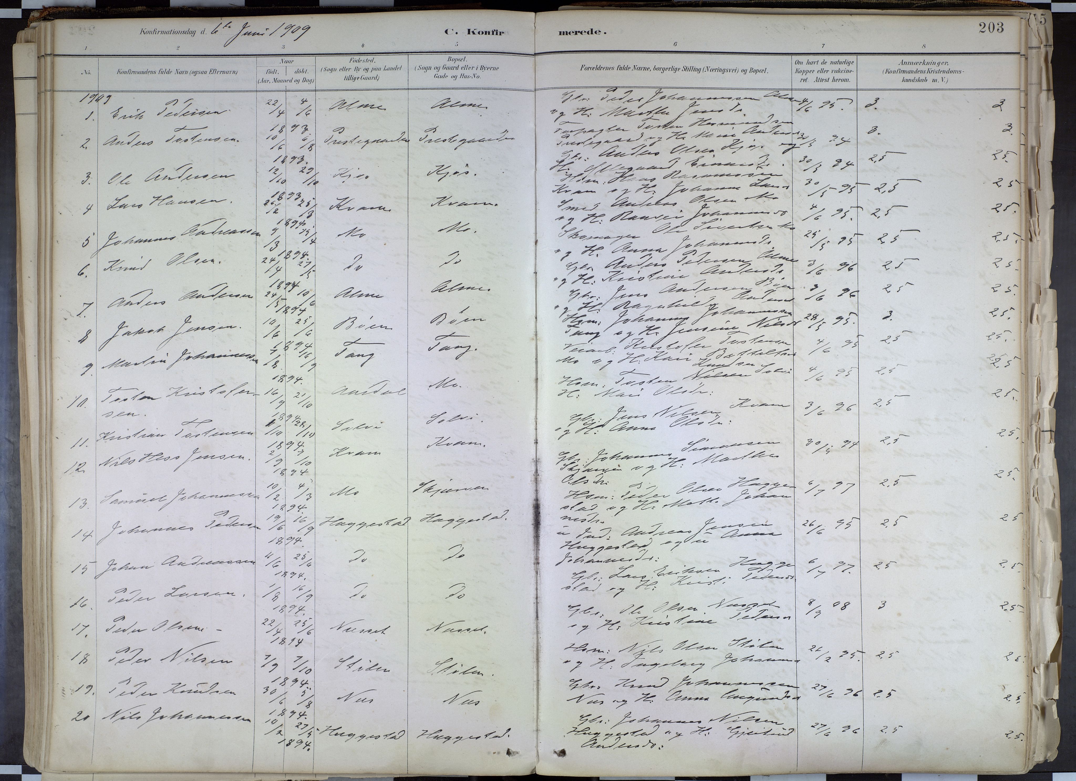 Hafslo sokneprestembete, SAB/A-80301/H/Haa/Haab/L0001: Parish register (official) no. B 1, 1886-1945, p. 203