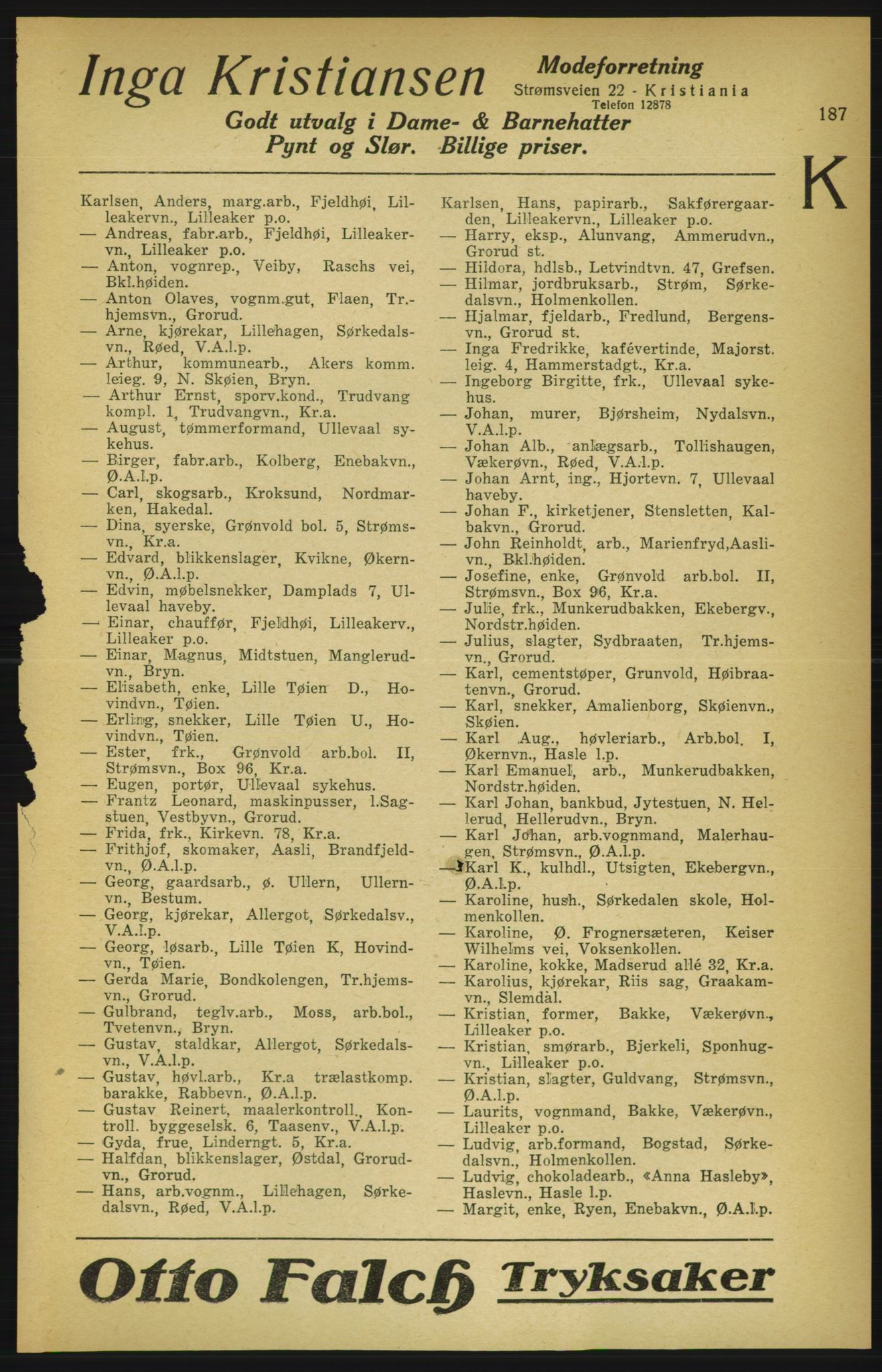 Aker adressebok/adressekalender, PUBL/001/A/003: Akers adressekalender, 1924-1925, p. 187