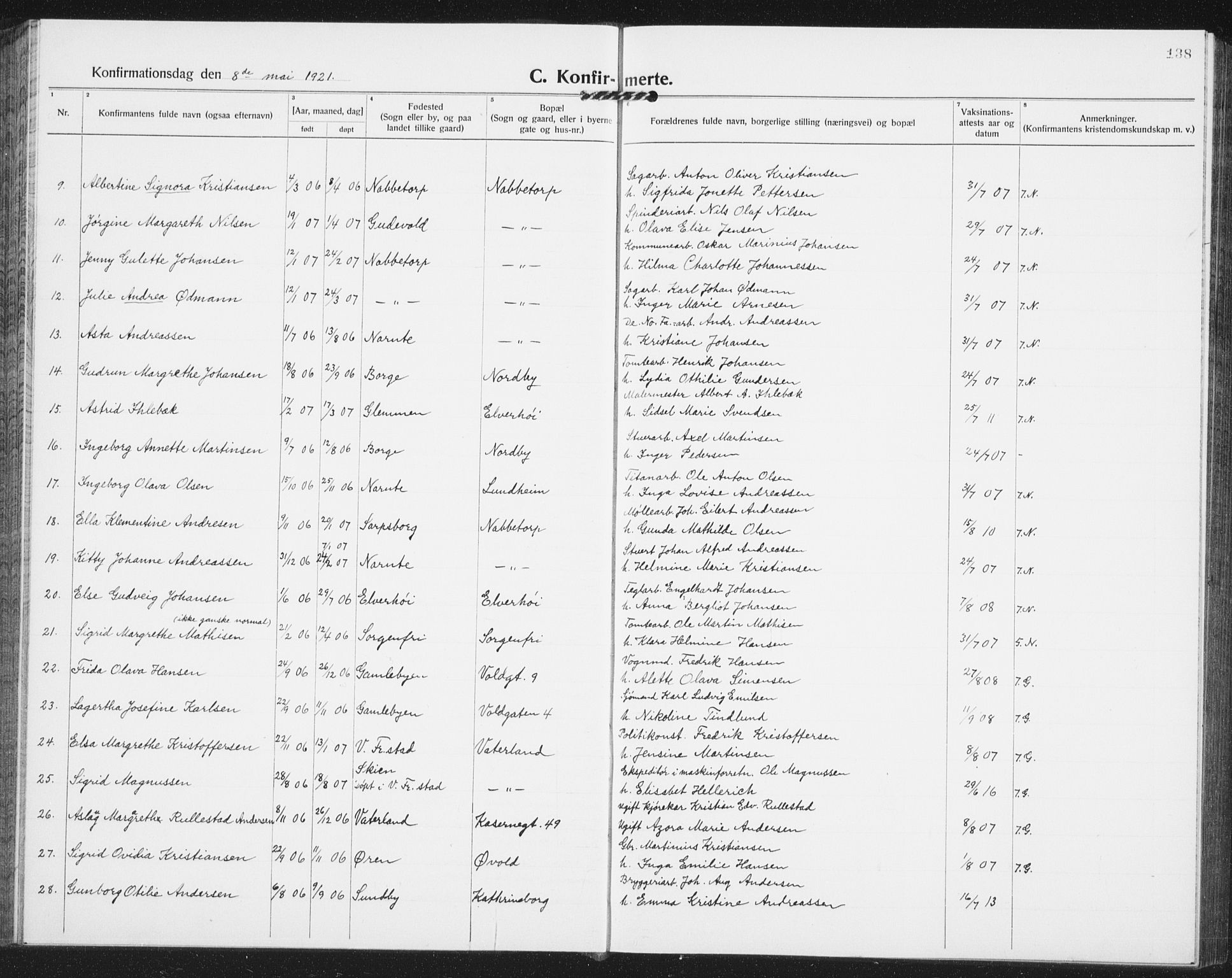 Østre Fredrikstad prestekontor Kirkebøker, SAO/A-10907/G/Ga/L0003: Parish register (copy) no. 3, 1920-1940, p. 138