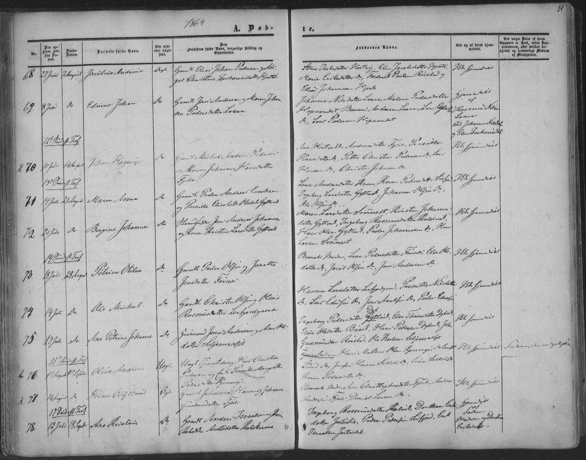 Ministerialprotokoller, klokkerbøker og fødselsregistre - Nordland, AV/SAT-A-1459/853/L0770: Parish register (official) no. 853A09, 1857-1870, p. 51