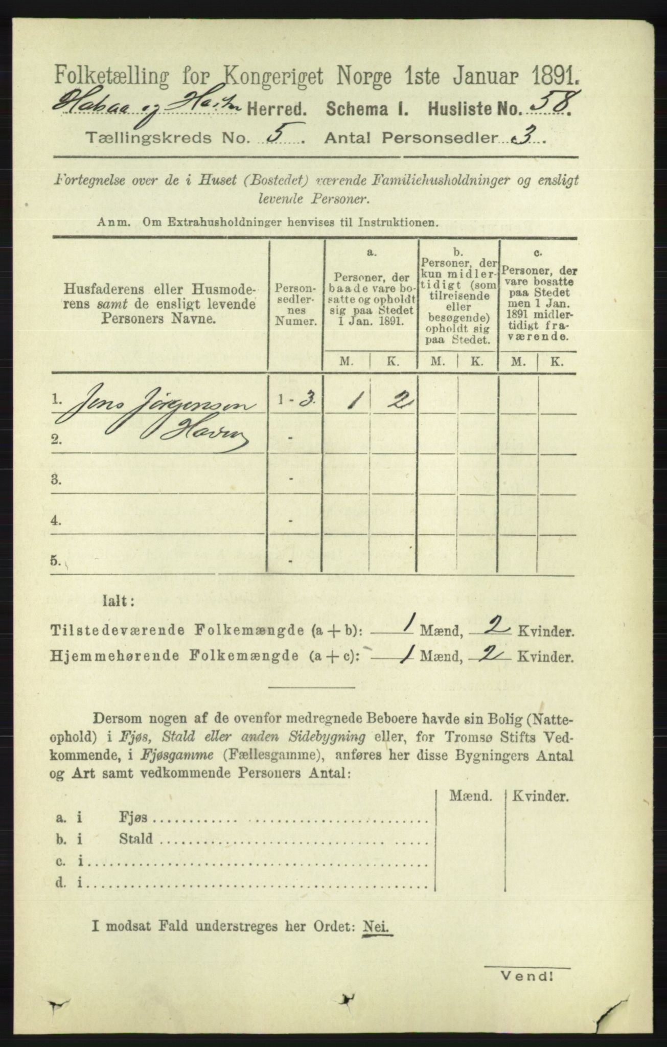 RA, 1891 census for 1019 Halse og Harkmark, 1891, p. 2030