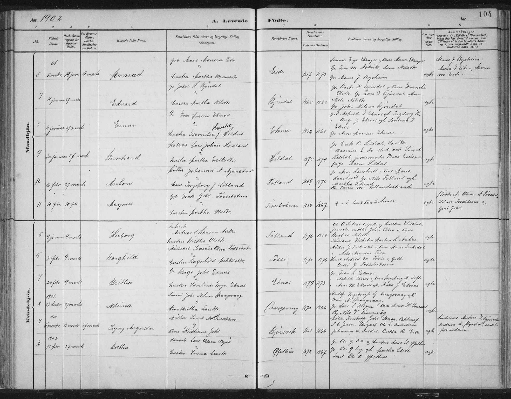 Hosanger sokneprestembete, SAB/A-75801/H/Hab: Parish register (copy) no. A 3 I, 1882-1903, p. 104