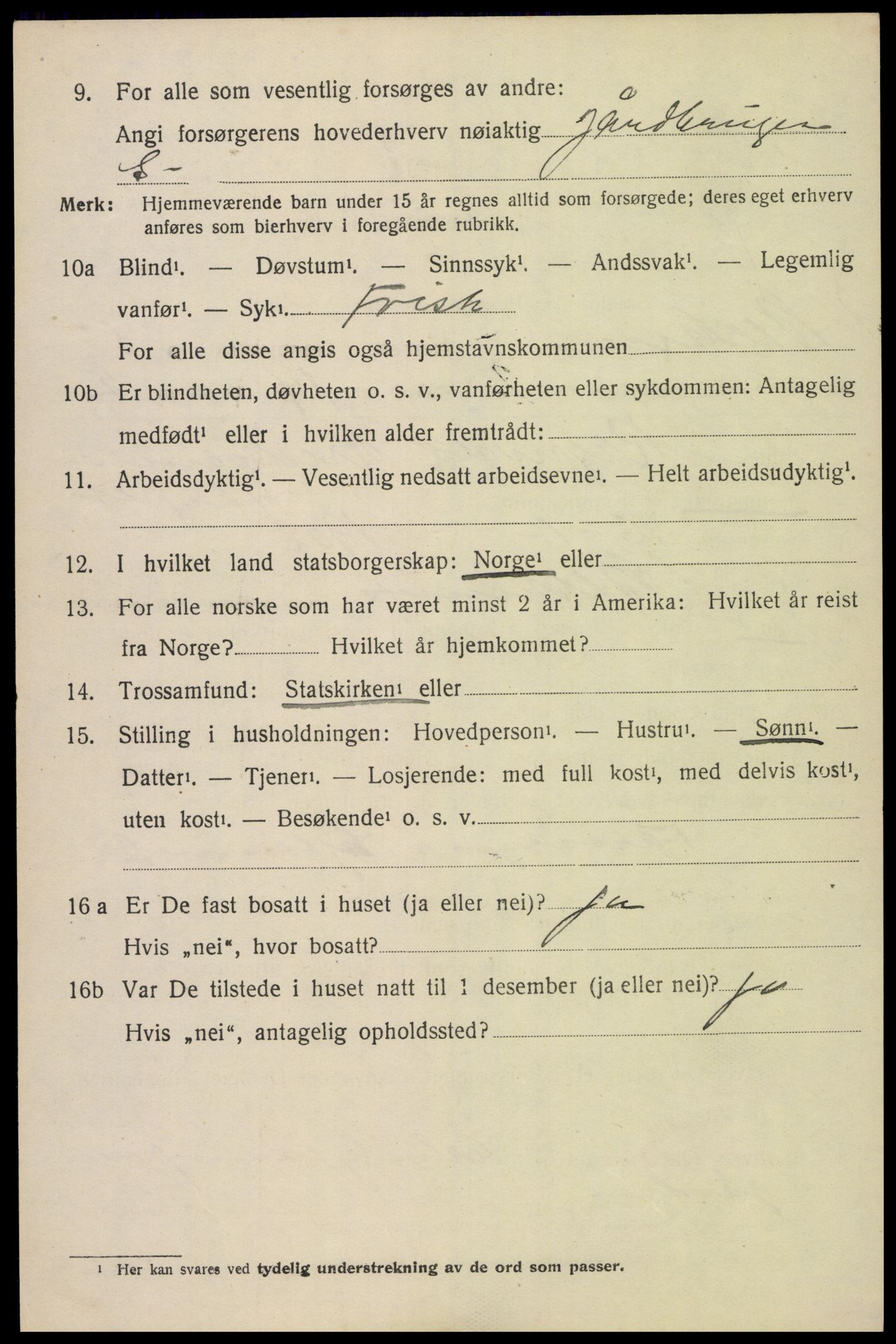 SAK, 1920 census for Birkenes, 1920, p. 3036