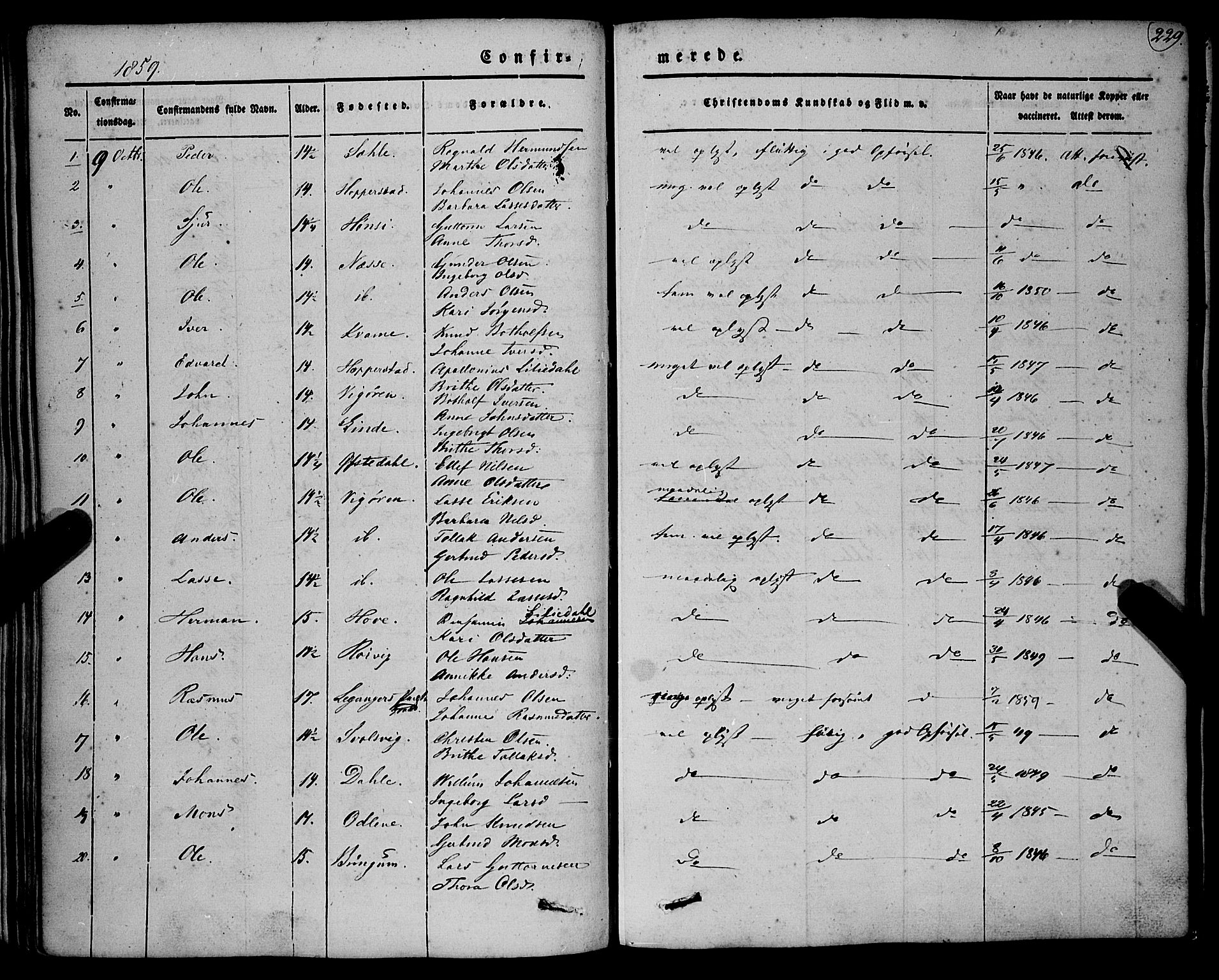 Vik sokneprestembete, AV/SAB-A-81501/H/Haa/Haaa/L0008: Parish register (official) no. A 8, 1846-1865, p. 229