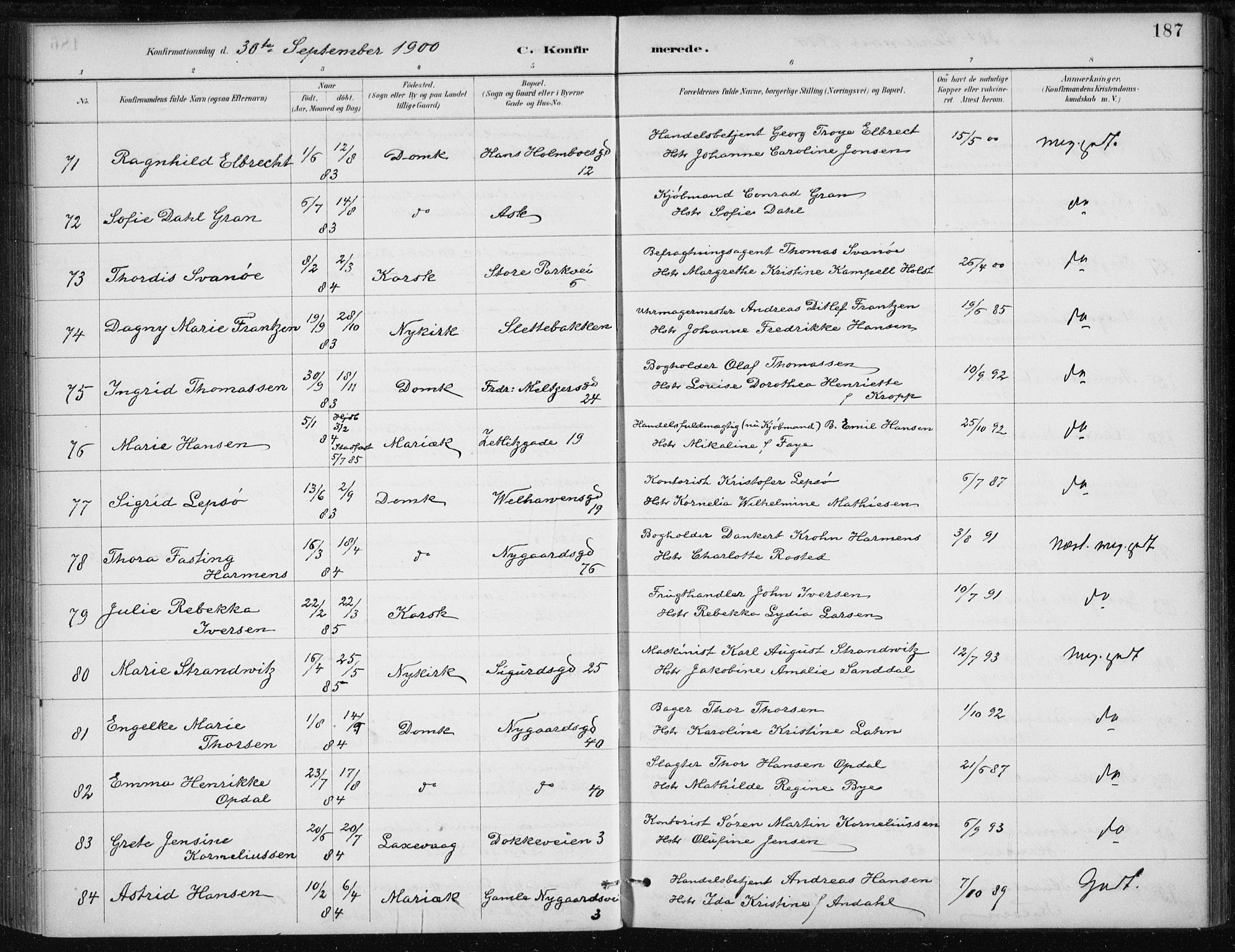 Johanneskirken sokneprestembete, AV/SAB-A-76001/H/Haa/L0008: Parish register (official) no. C 1, 1885-1907, p. 187