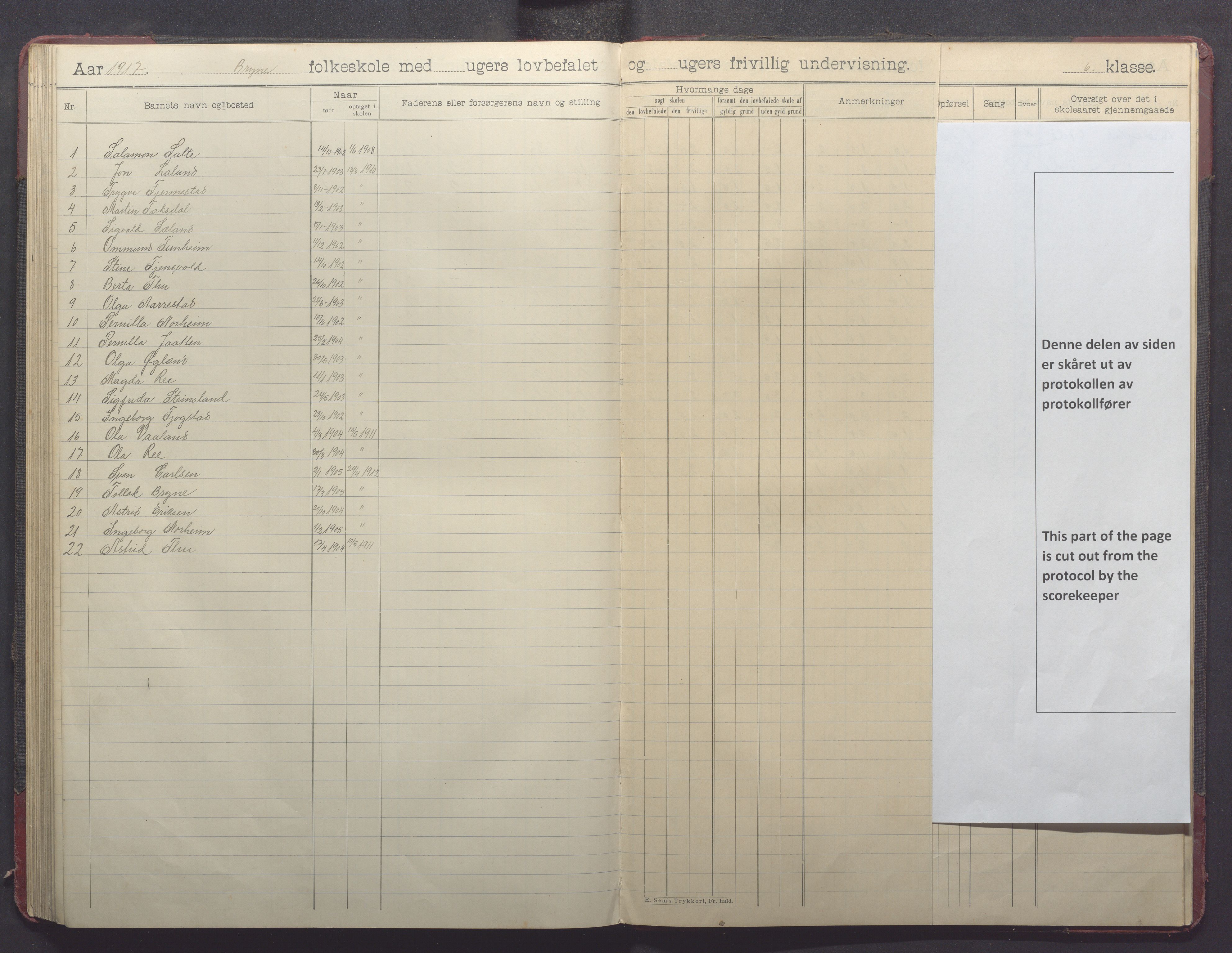 Time kommune - Bryne skule, IKAR/K-100797/H/L0002: Skoleprotokoll, 1902-1917, p. 95