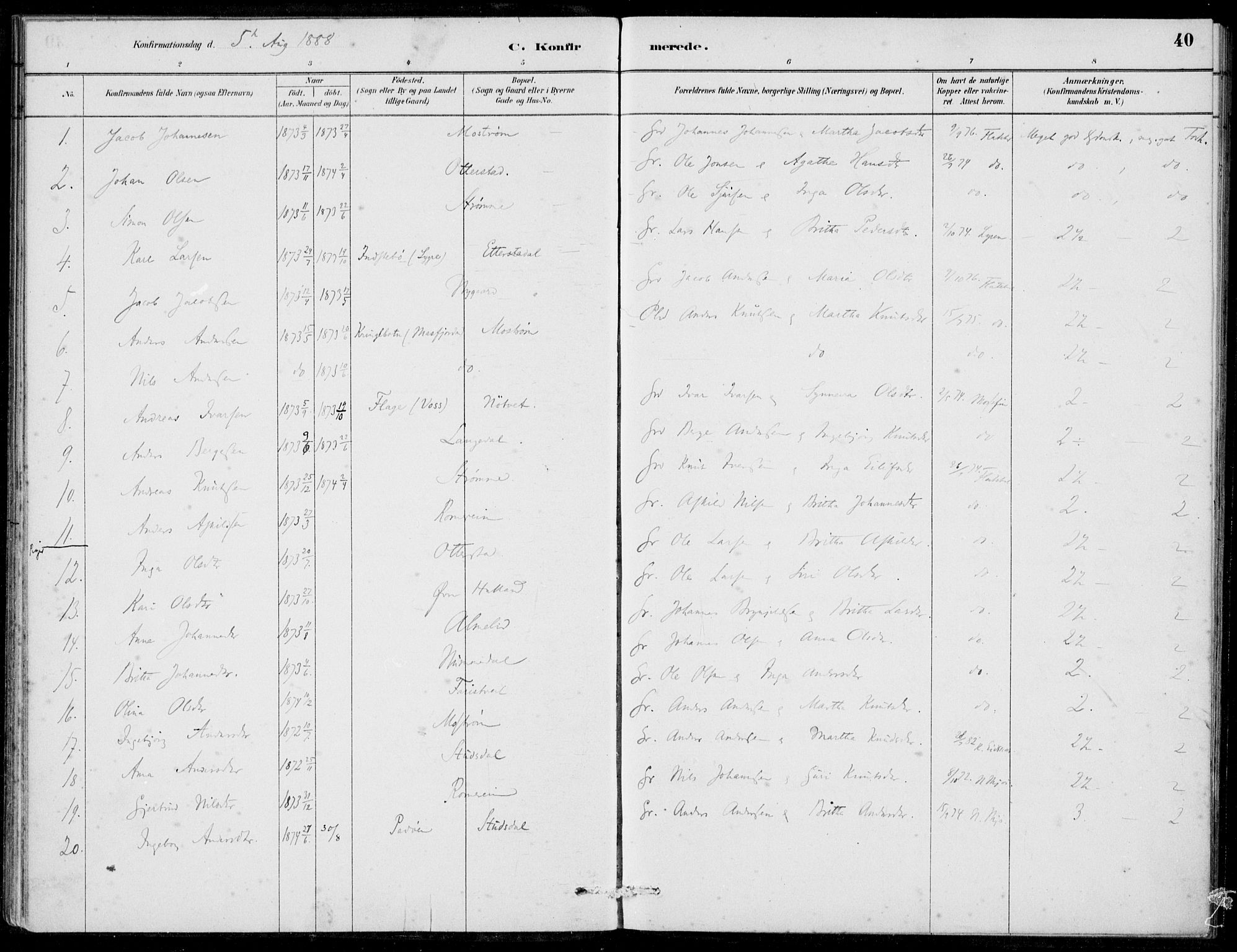 Hosanger sokneprestembete, SAB/A-75801/H/Haa: Parish register (official) no. C  1, 1880-1900, p. 40