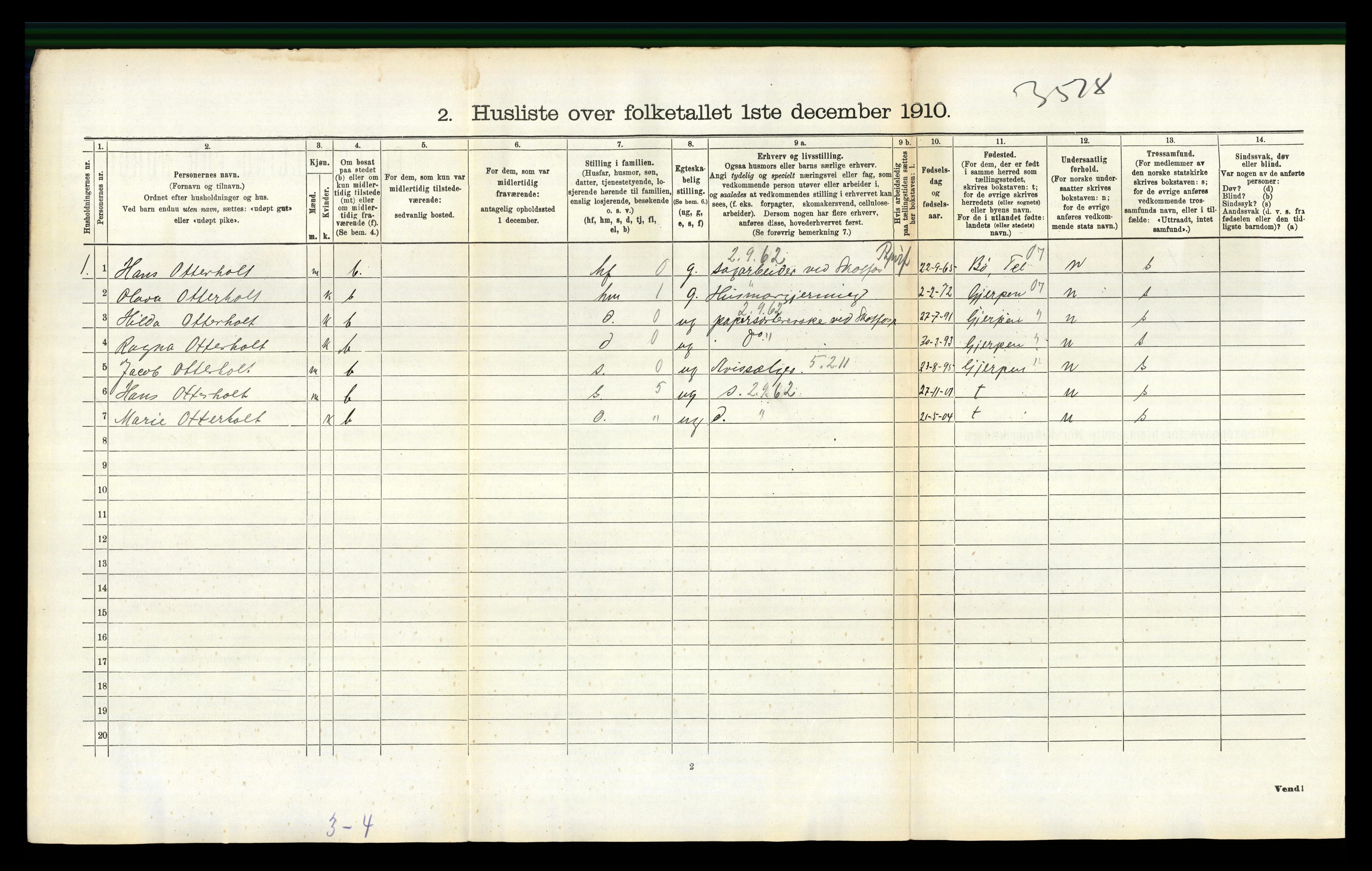 RA, 1910 census for Solum, 1910, p. 310