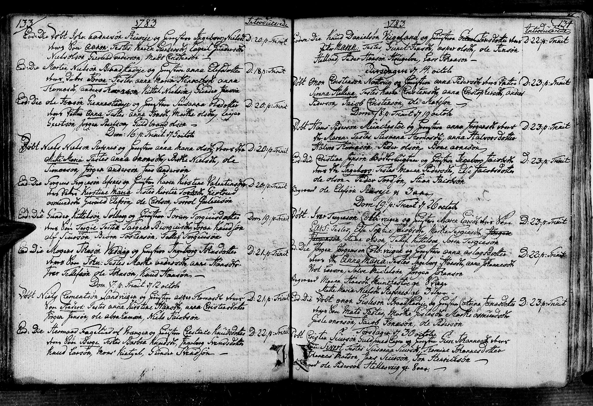 Øyestad sokneprestkontor, SAK/1111-0049/F/Fa/L0008: Parish register (official) no. A 8, 1777-1804, p. 133-134