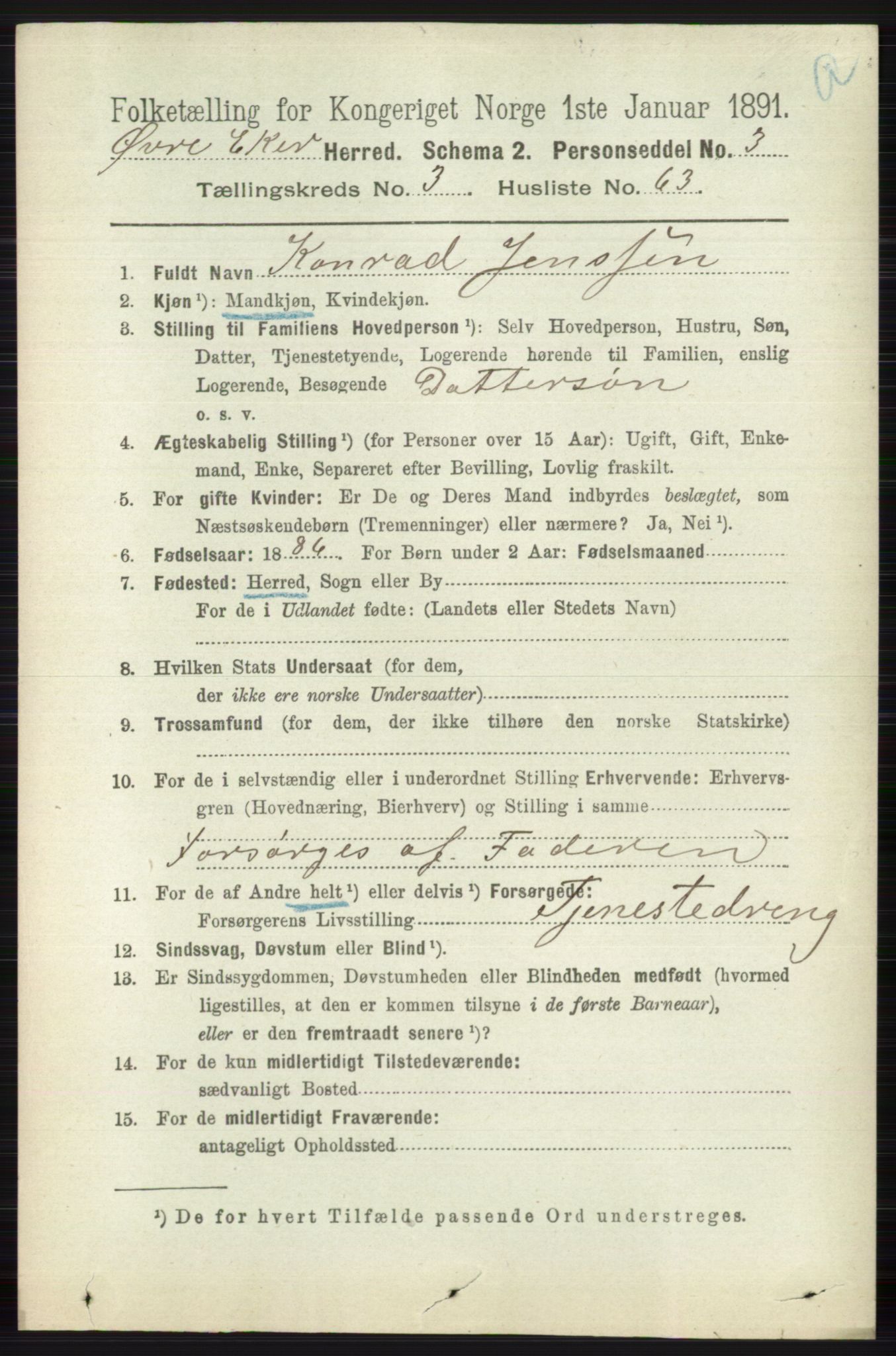 RA, 1891 census for 0624 Øvre Eiker, 1891, p. 1412