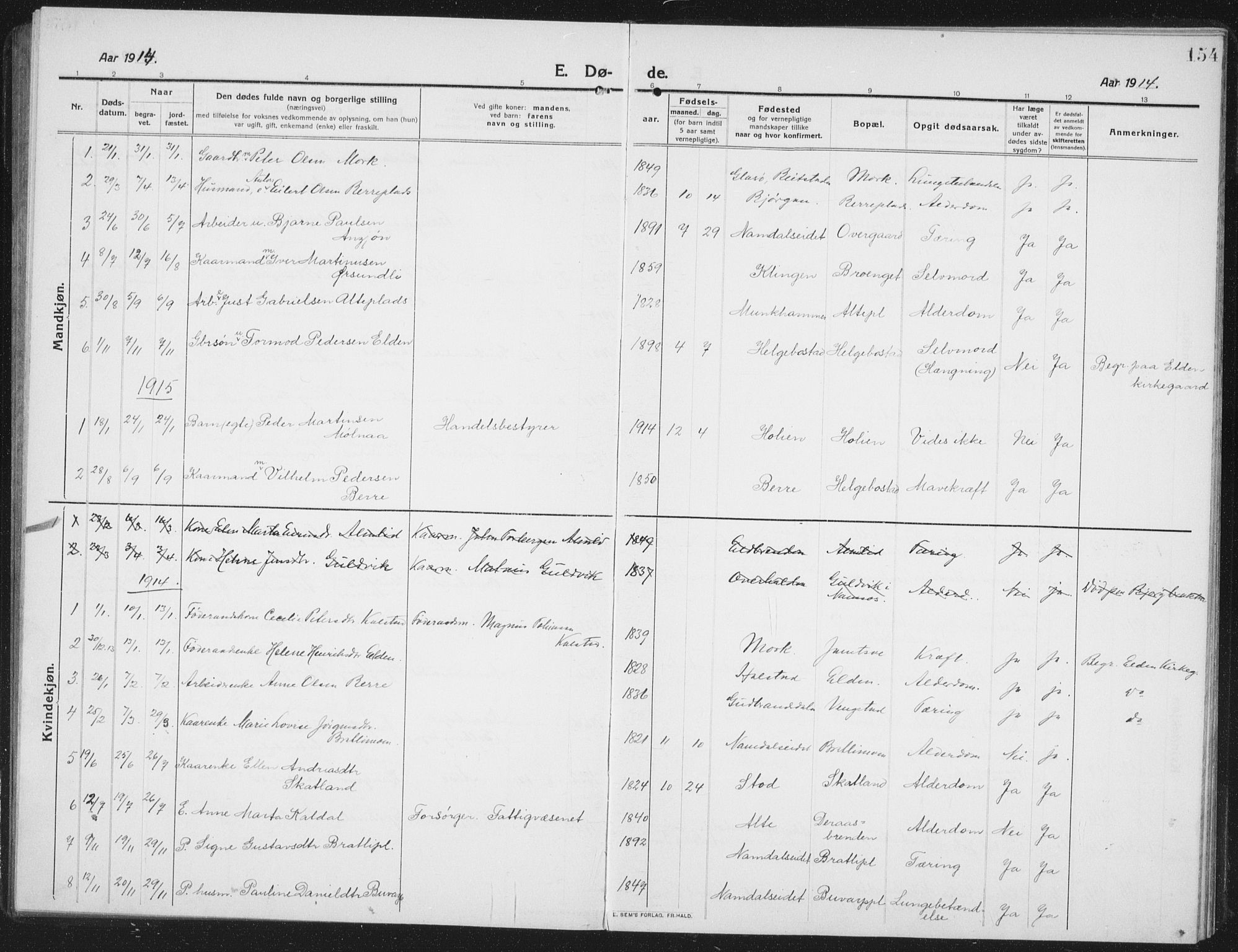 Ministerialprotokoller, klokkerbøker og fødselsregistre - Nord-Trøndelag, SAT/A-1458/742/L0413: Parish register (copy) no. 742C04, 1911-1938, p. 154