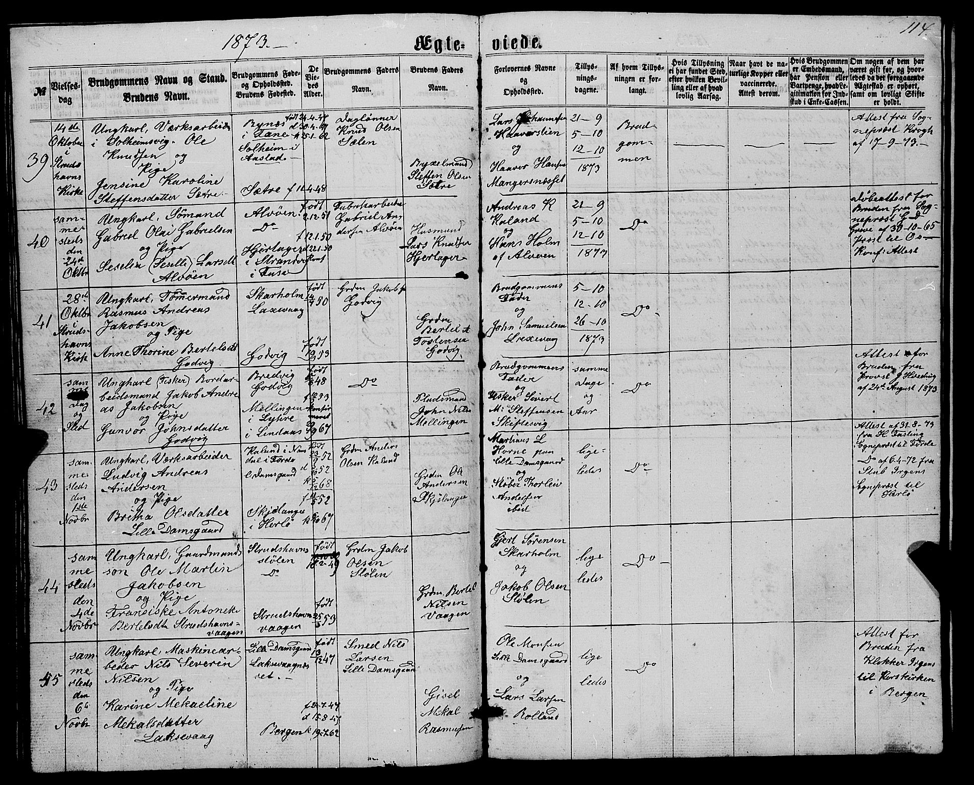 Askøy Sokneprestembete, AV/SAB-A-74101/H/Ha/Hab/Haba/L0006: Parish register (copy) no. A 6, 1861-1881, p. 114