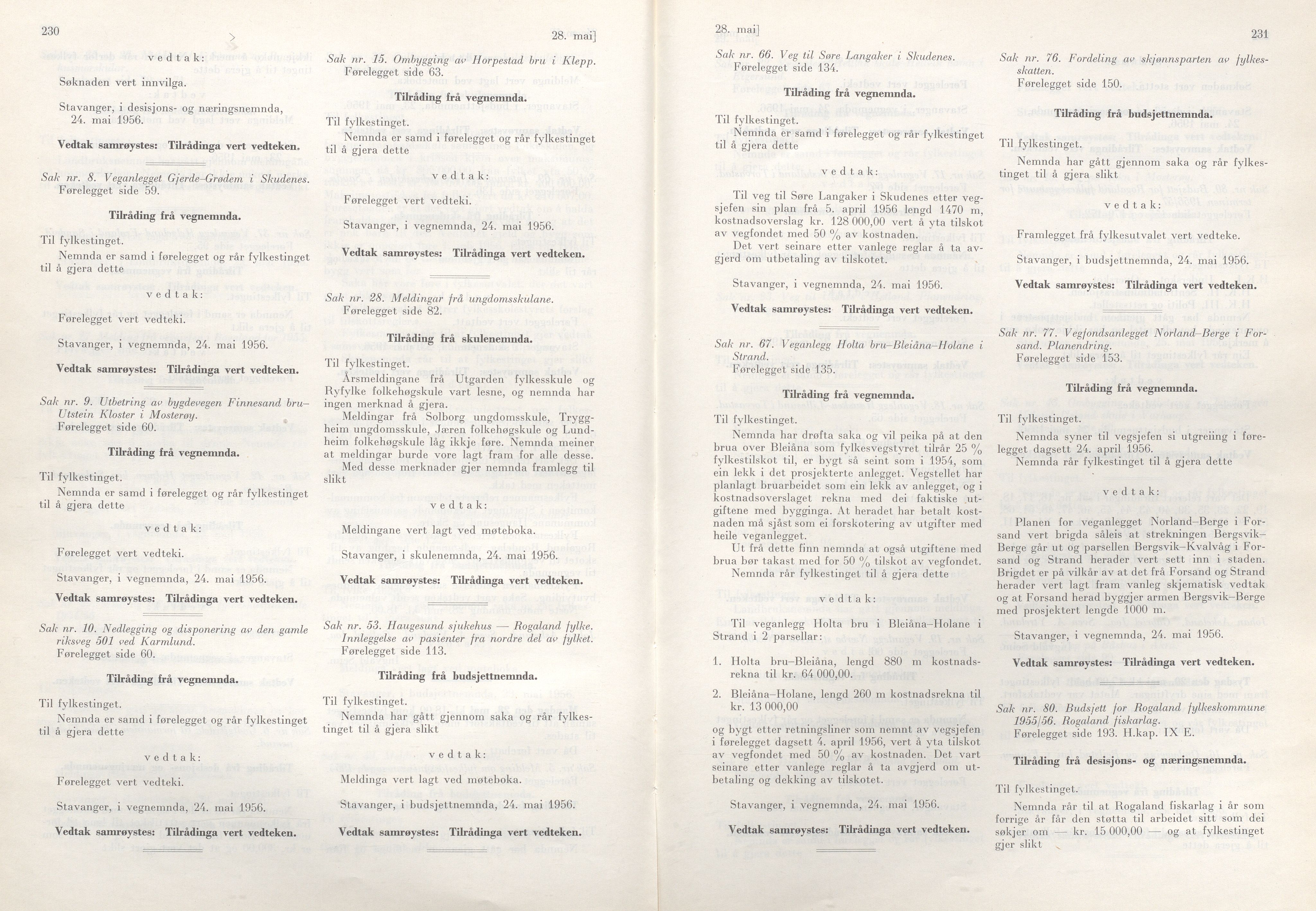 Rogaland fylkeskommune - Fylkesrådmannen , IKAR/A-900/A/Aa/Aaa/L0075: Møtebok , 1956, p. 230-231