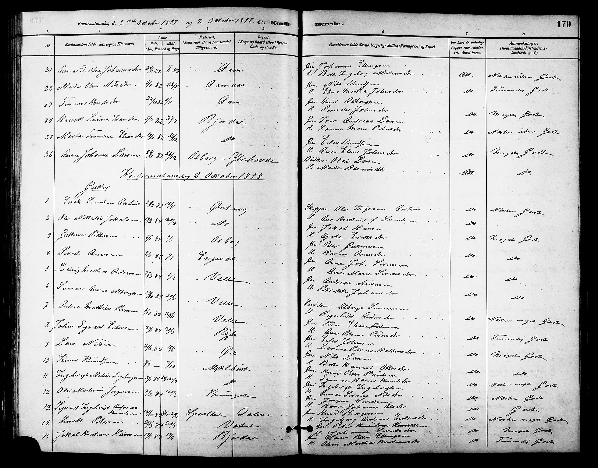 Ministerialprotokoller, klokkerbøker og fødselsregistre - Møre og Romsdal, SAT/A-1454/513/L0189: Parish register (copy) no. 513C03, 1883-1904, p. 179