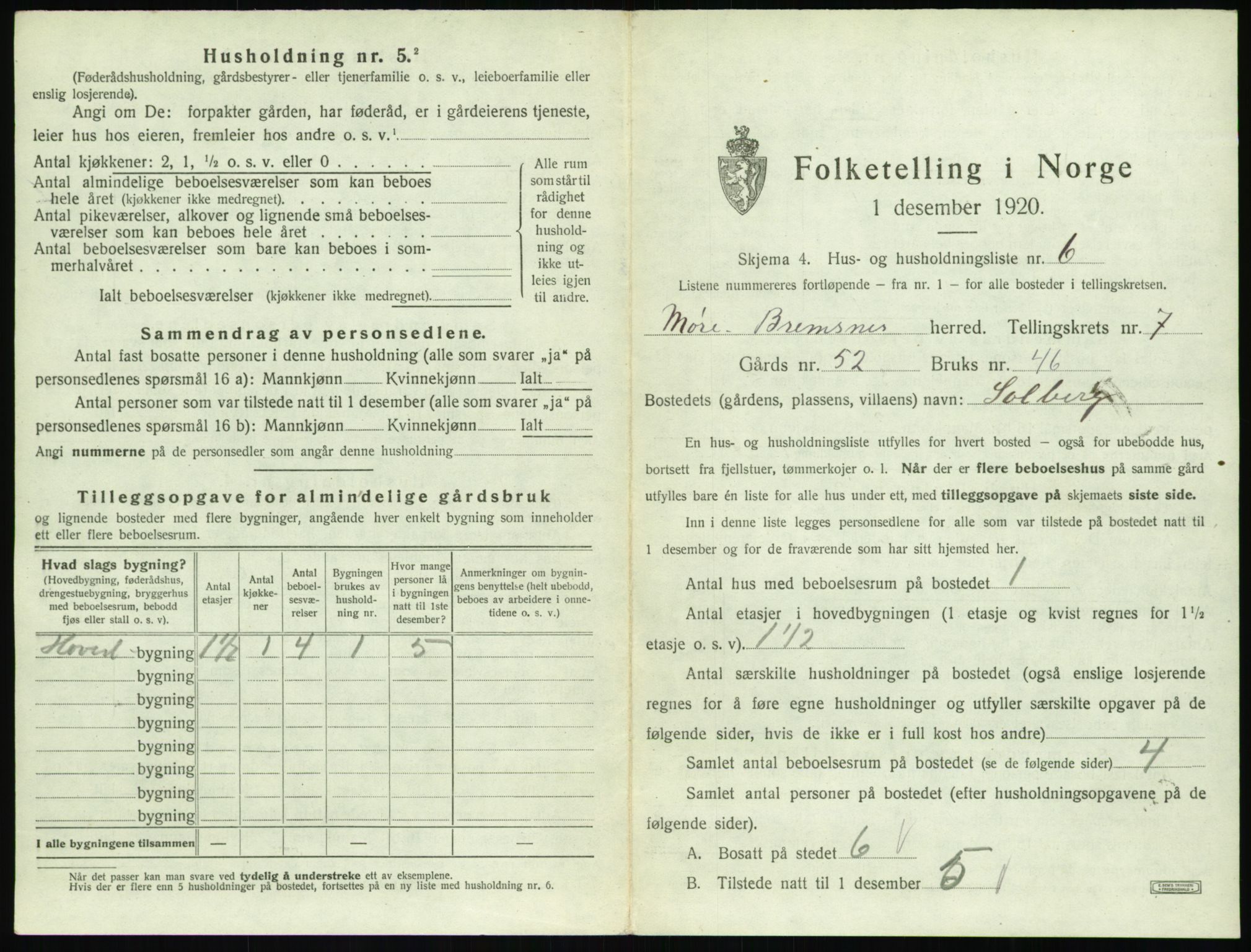 SAT, 1920 census for Bremsnes, 1920, p. 727