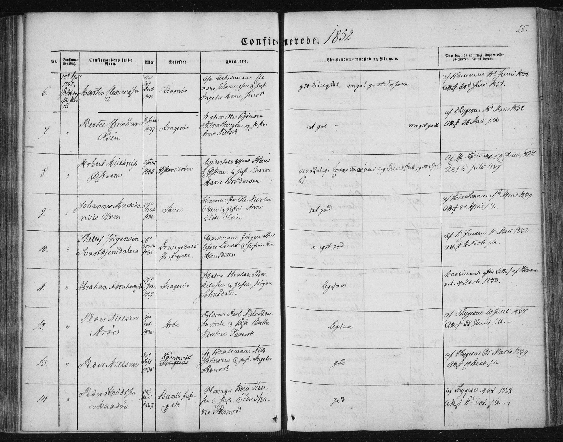 Kragerø kirkebøker, SAKO/A-278/F/Fa/L0006: Parish register (official) no. 6, 1847-1861, p. 25