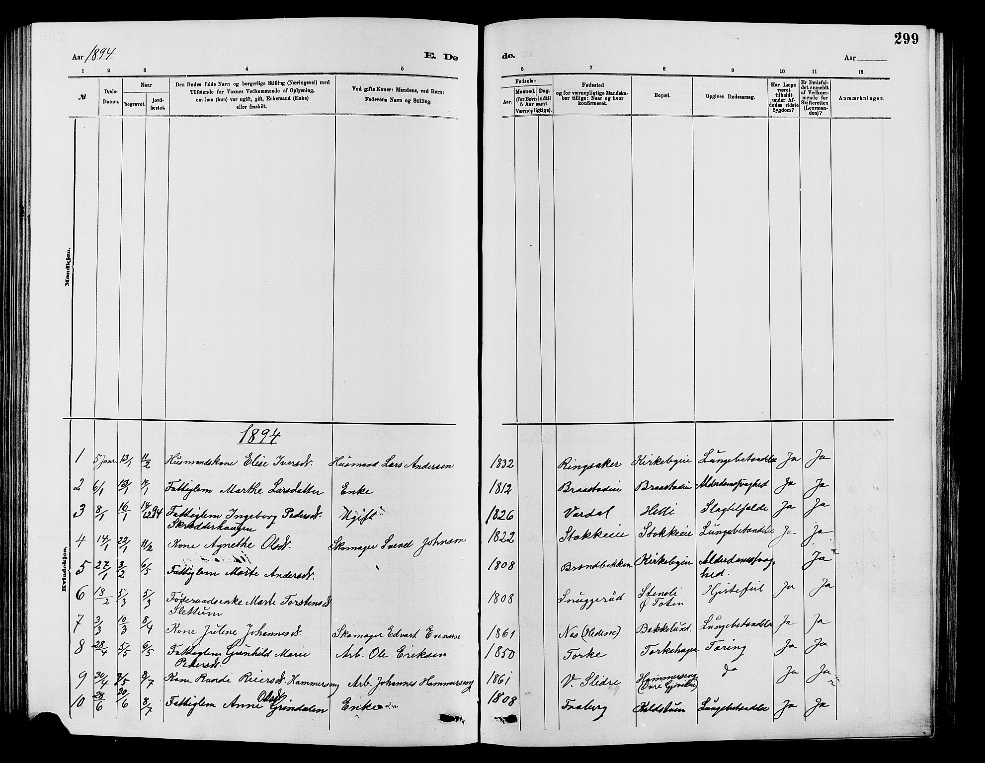 Vardal prestekontor, SAH/PREST-100/H/Ha/Hab/L0007: Parish register (copy) no. 7 /1, 1881-1895, p. 299