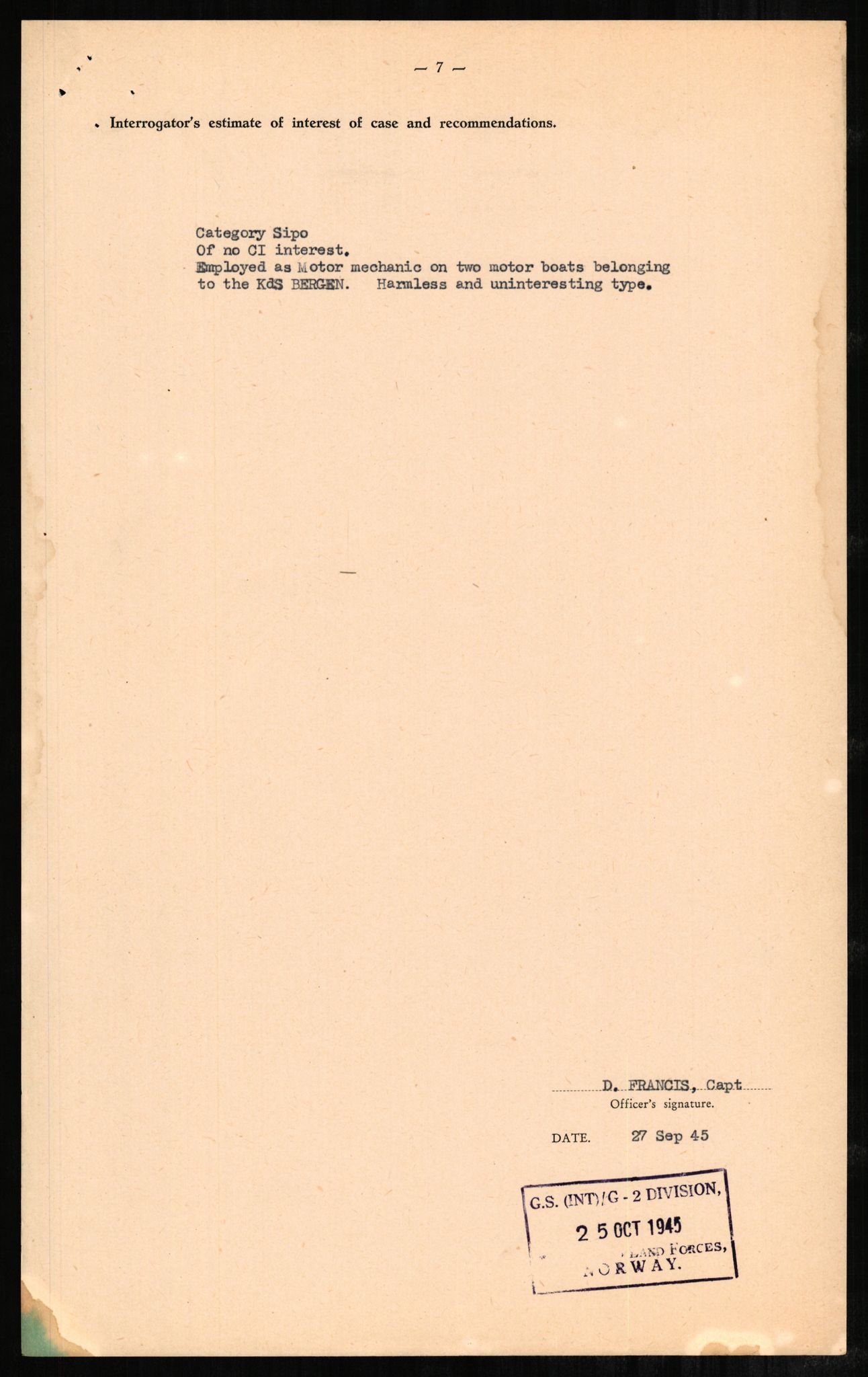Forsvaret, Forsvarets overkommando II, RA/RAFA-3915/D/Db/L0001: CI Questionaires. Tyske okkupasjonsstyrker i Norge. Tyskere., 1945-1946, p. 273