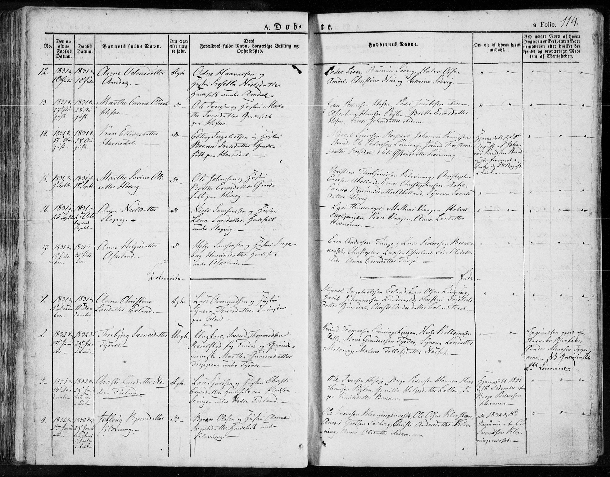 Tysvær sokneprestkontor, AV/SAST-A -101864/H/Ha/Haa/L0001: Parish register (official) no. A 1.1, 1831-1856, p. 114