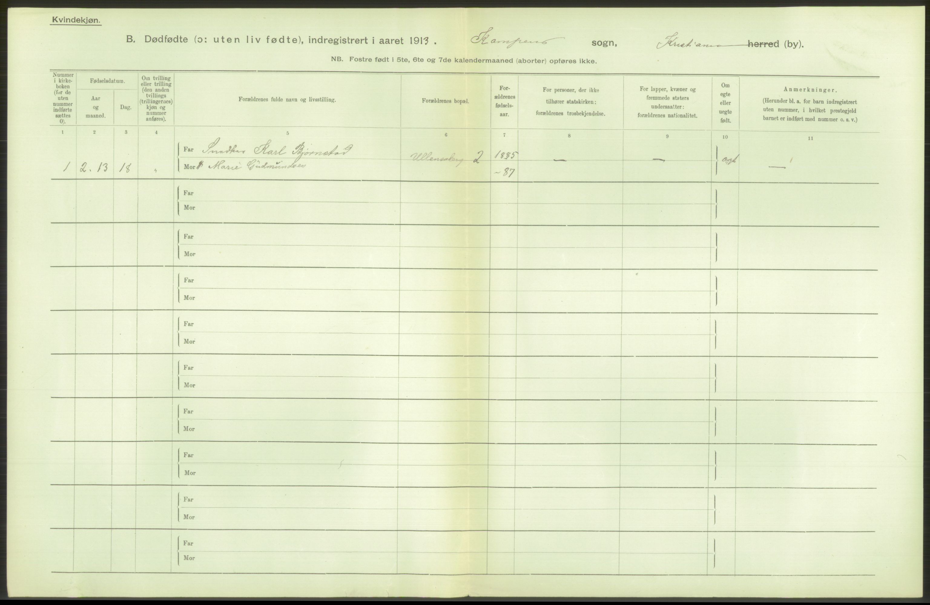 Statistisk sentralbyrå, Sosiodemografiske emner, Befolkning, RA/S-2228/D/Df/Dfb/Dfbc/L0010: Kristiania: Døde, dødfødte., 1913, p. 166