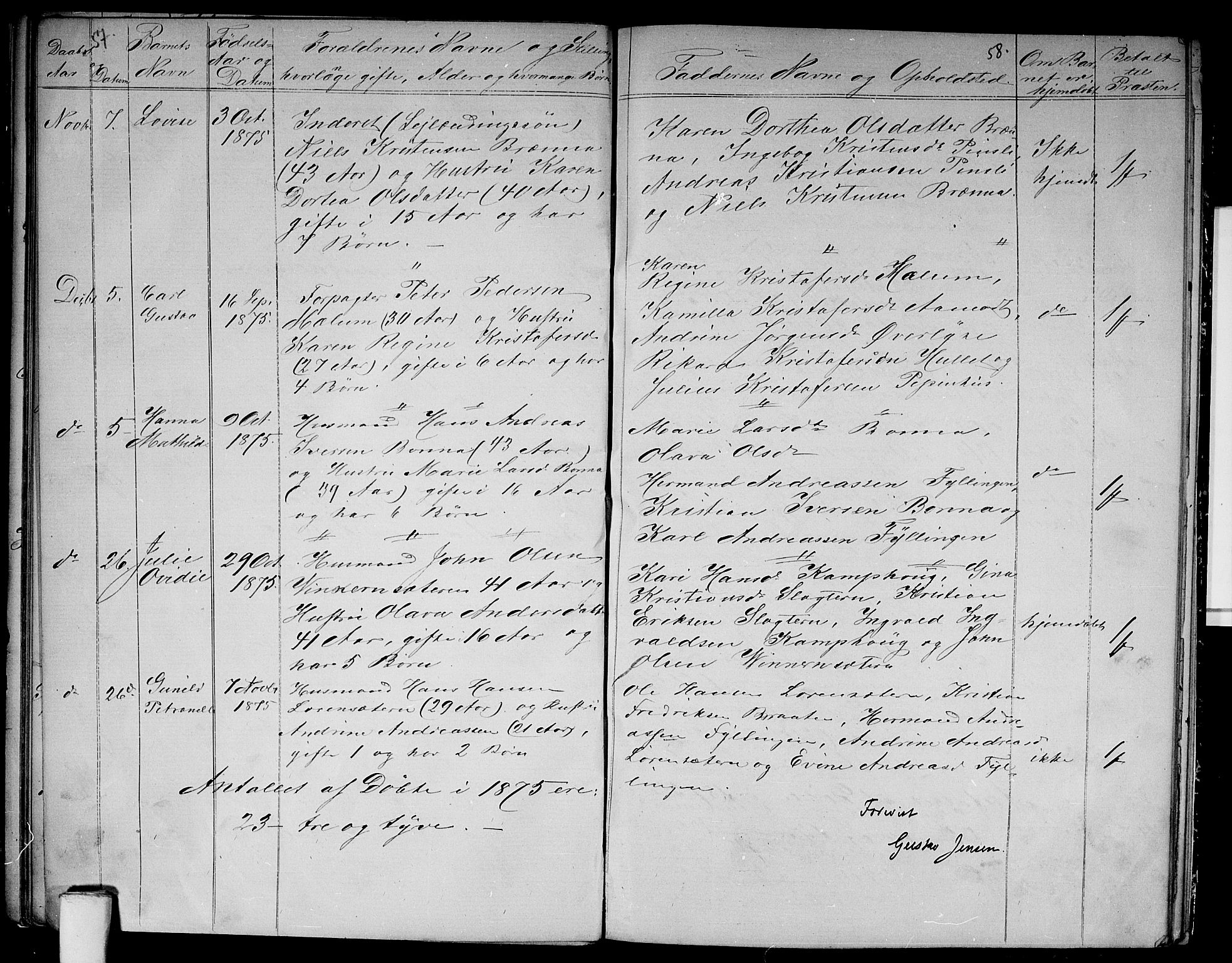 Vestre Aker prestekontor Kirkebøker, AV/SAO-A-10025/G/Gb/L0001: Parish register (copy) no. II 1, 1865-1881, p. 57-58