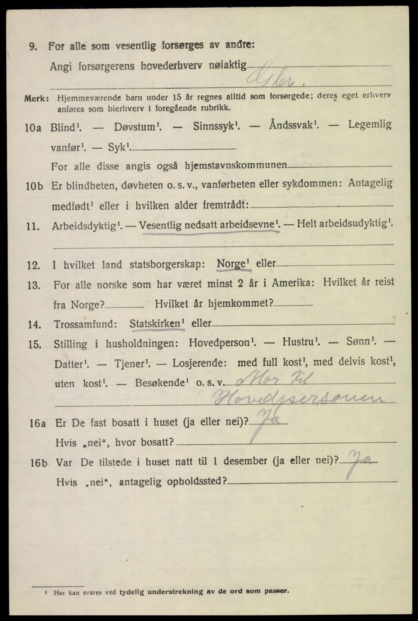 SAK, 1920 census for Fjotland, 1920, p. 1599