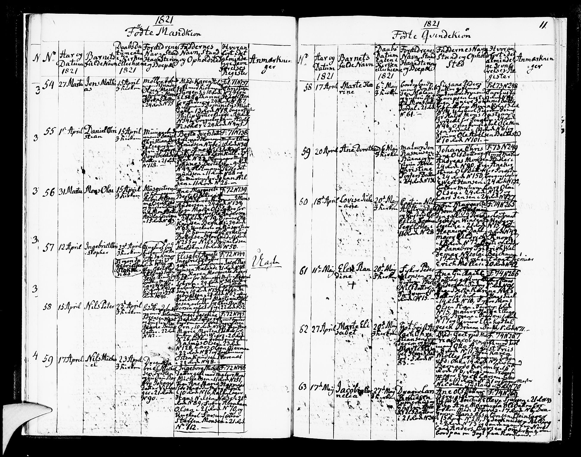 Korskirken sokneprestembete, SAB/A-76101/H/Hab: Parish register (copy) no. A 2, 1820-1832, p. 11