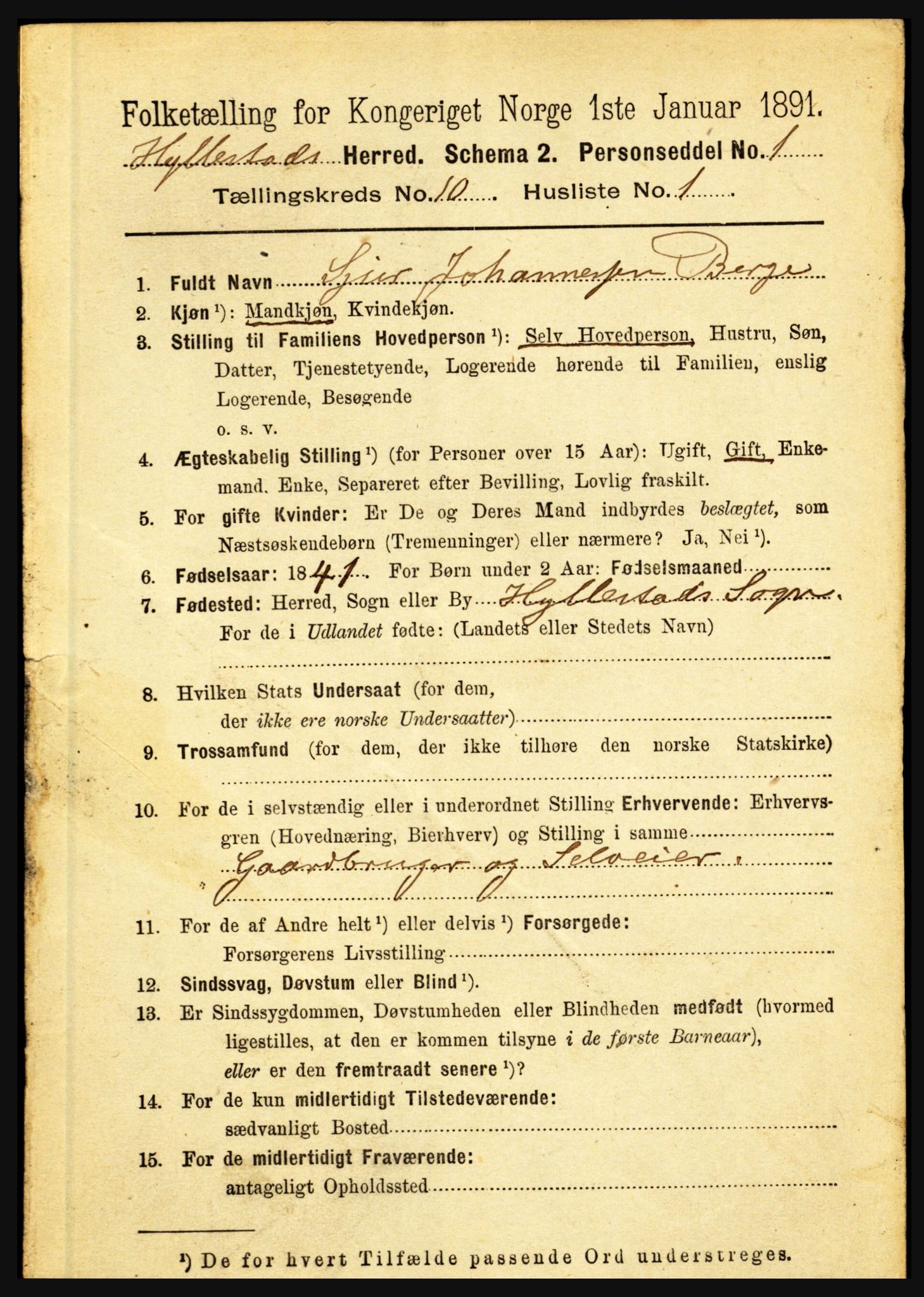 RA, 1891 census for 1413 Hyllestad, 1891, p. 1677