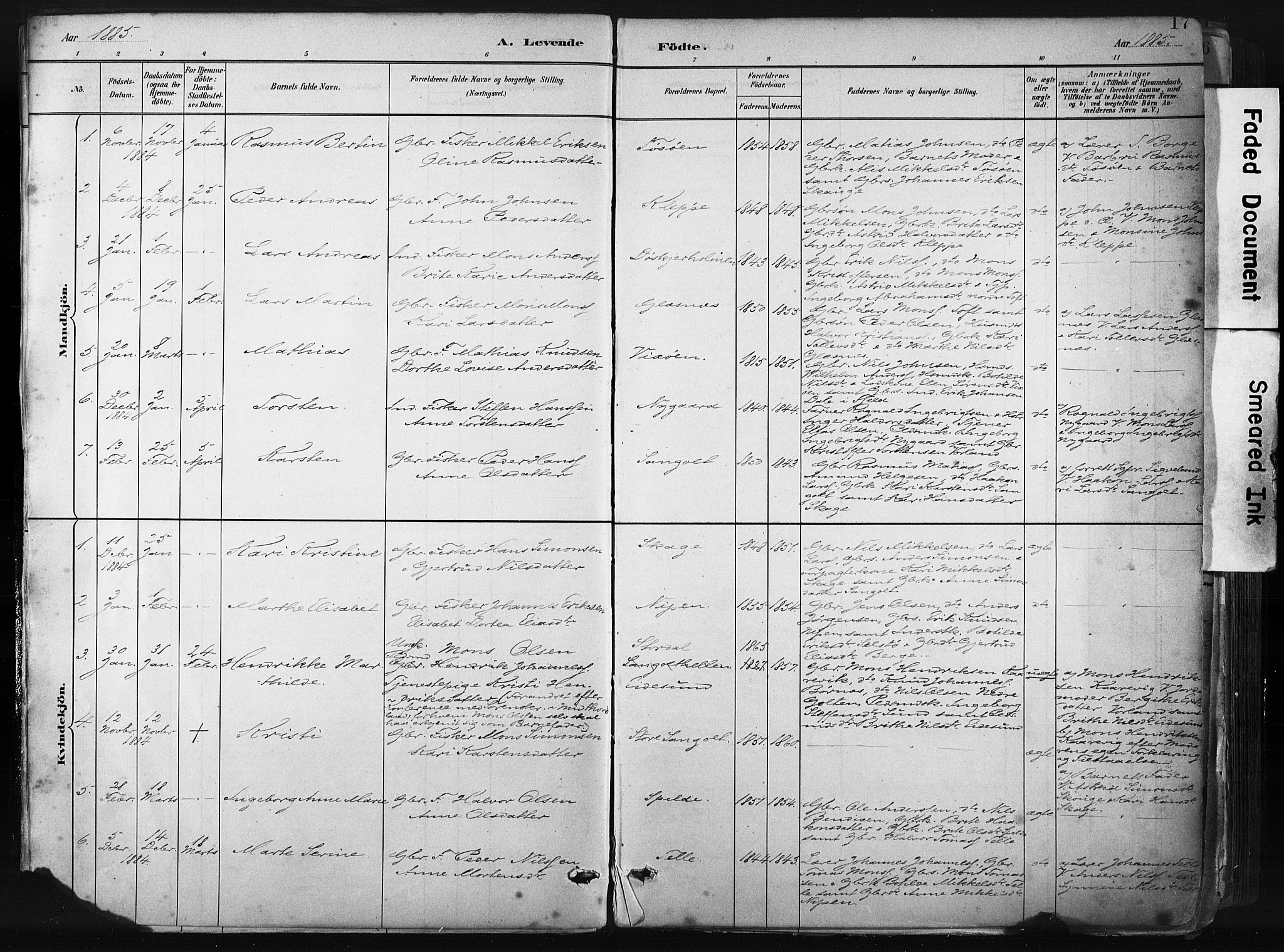 Sund sokneprestembete, AV/SAB-A-99930: Parish register (official) no. B 1, 1882-1907, p. 17