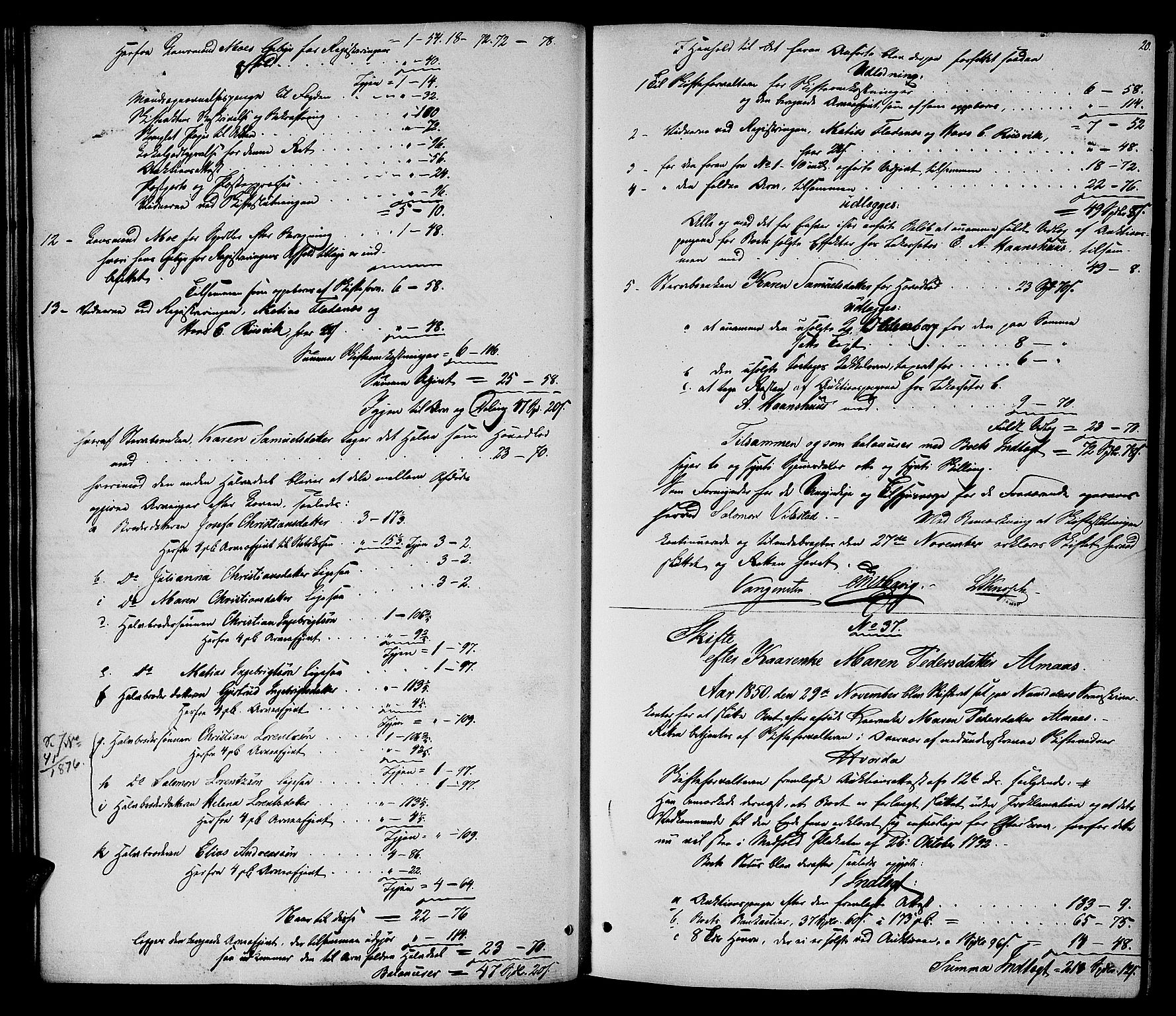 Namdal sorenskriveri, AV/SAT-A-4133/1/3/3A/L0043: Skifteprotokoll nr. 5, 1850-1858, p. 20