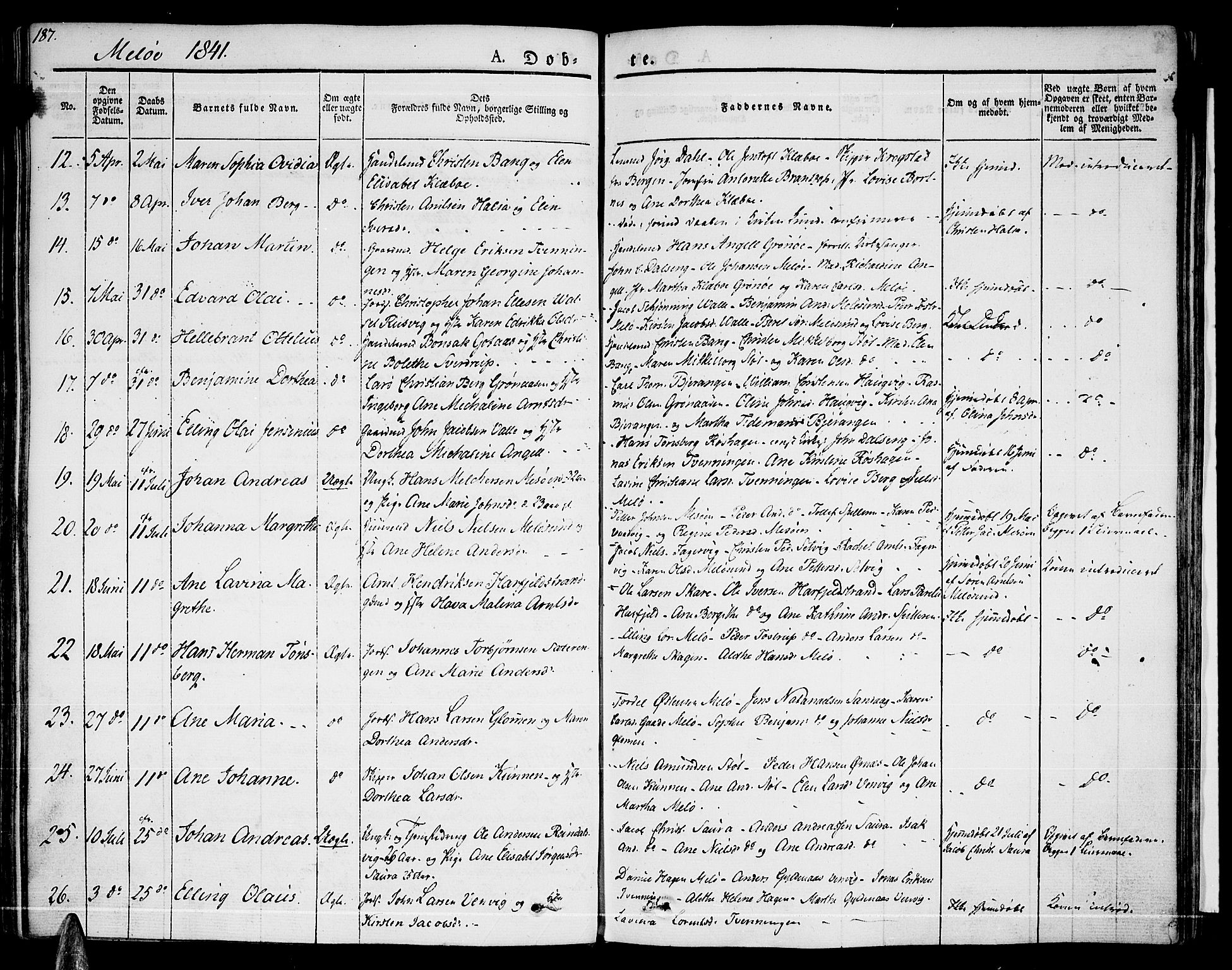 Ministerialprotokoller, klokkerbøker og fødselsregistre - Nordland, AV/SAT-A-1459/841/L0598: Parish register (official) no. 841A06 /2, 1825-1844, p. 187