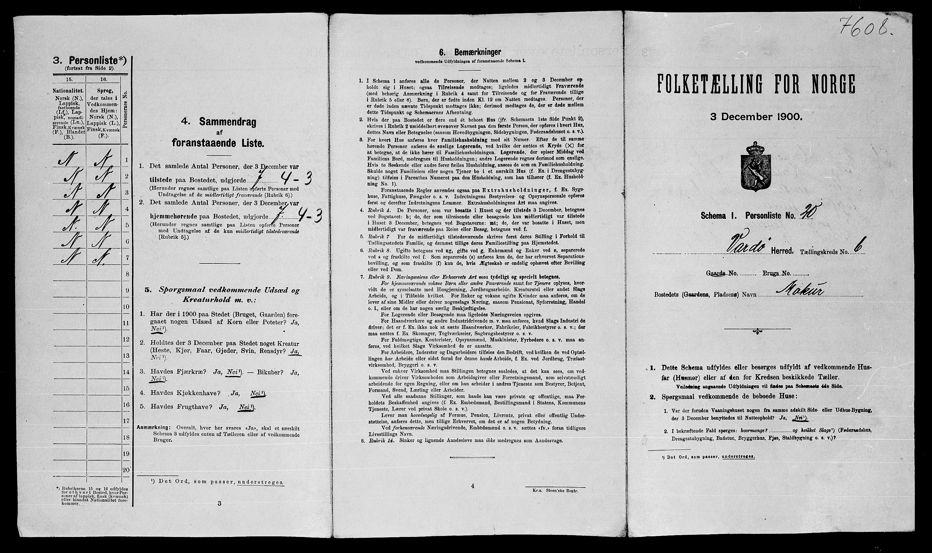 SATØ, 1900 census for Vardø, 1900, p. 398