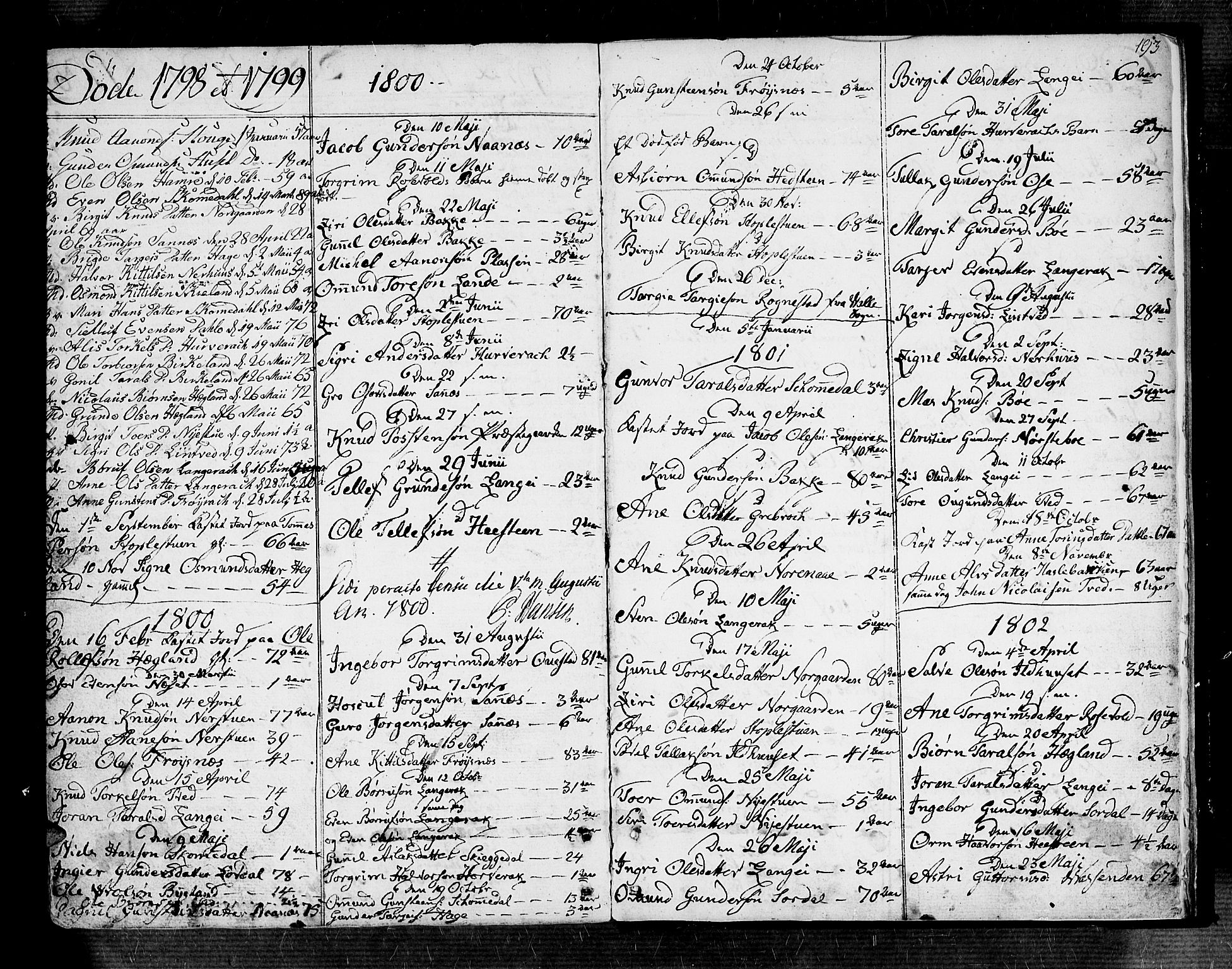 Bygland sokneprestkontor, SAK/1111-0006/F/Fa/Fab/L0002: Parish register (official) no. A 2, 1766-1816, p. 193
