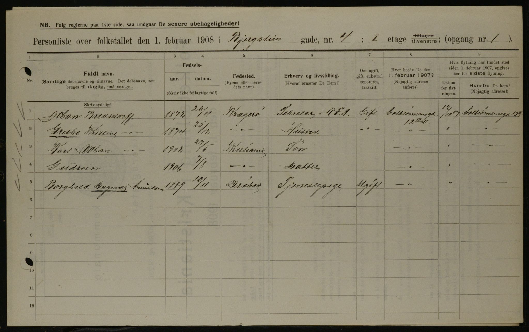 OBA, Municipal Census 1908 for Kristiania, 1908, p. 4353