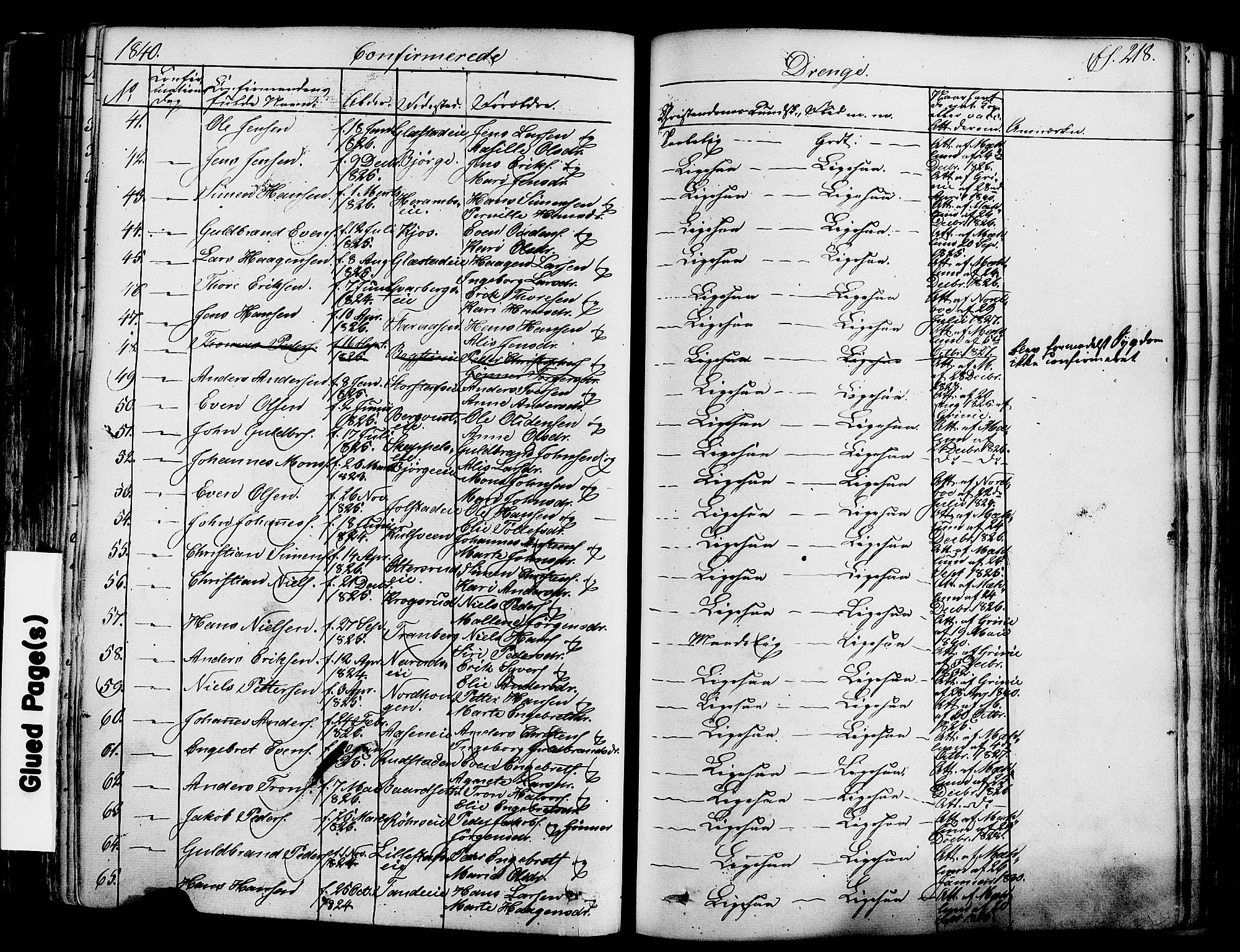 Ringsaker prestekontor, SAH/PREST-014/K/Ka/L0008: Parish register (official) no. 8, 1837-1850, p. 218
